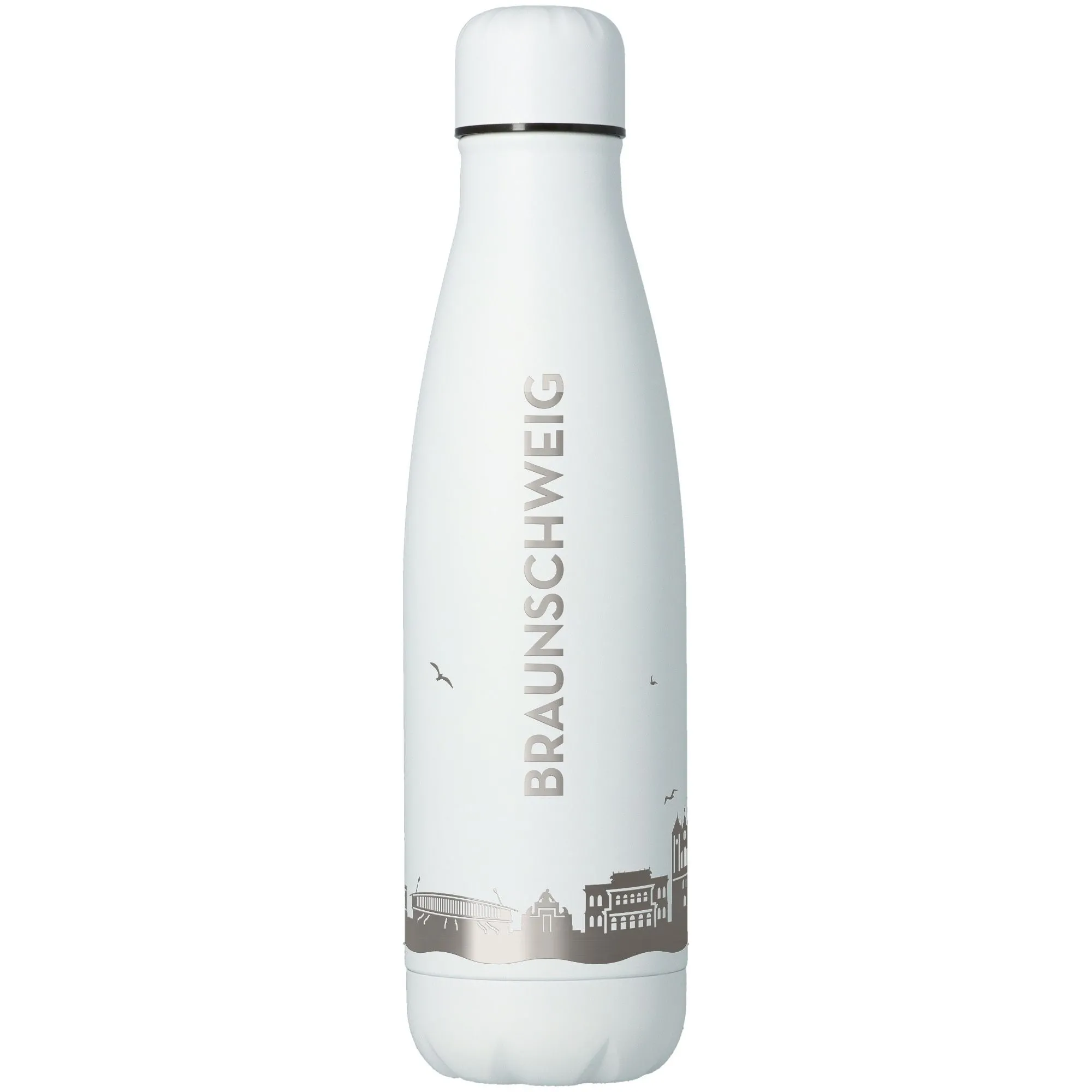 Thermal bottle, Stainless steel bottle, White,  insulated bottle, City silhouette