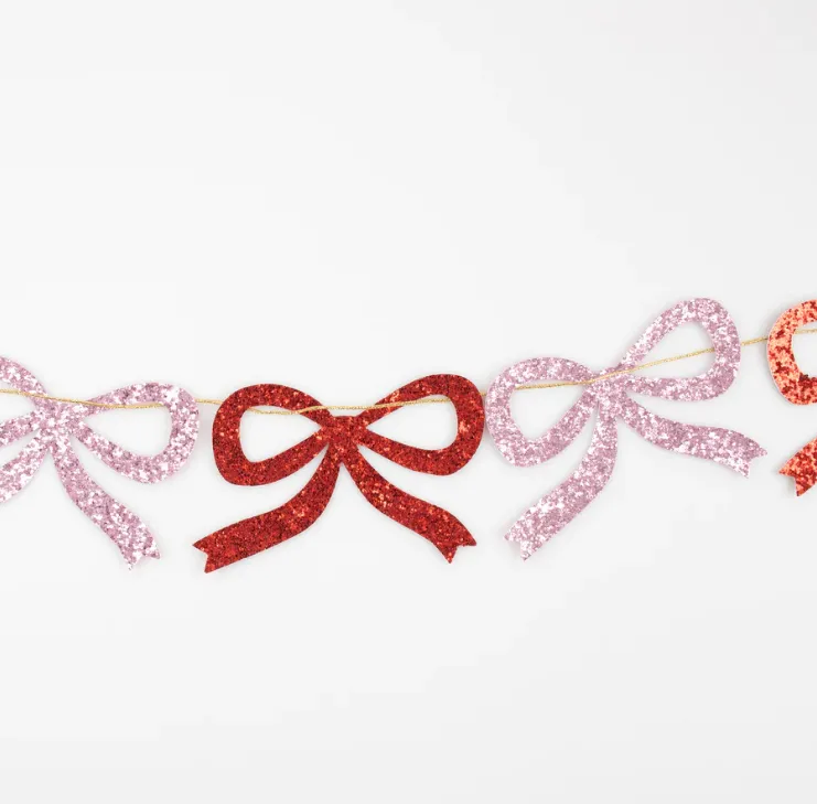 Meri Meri - Rot & Pink Glitzer Schleifen Girlande 1,8 m