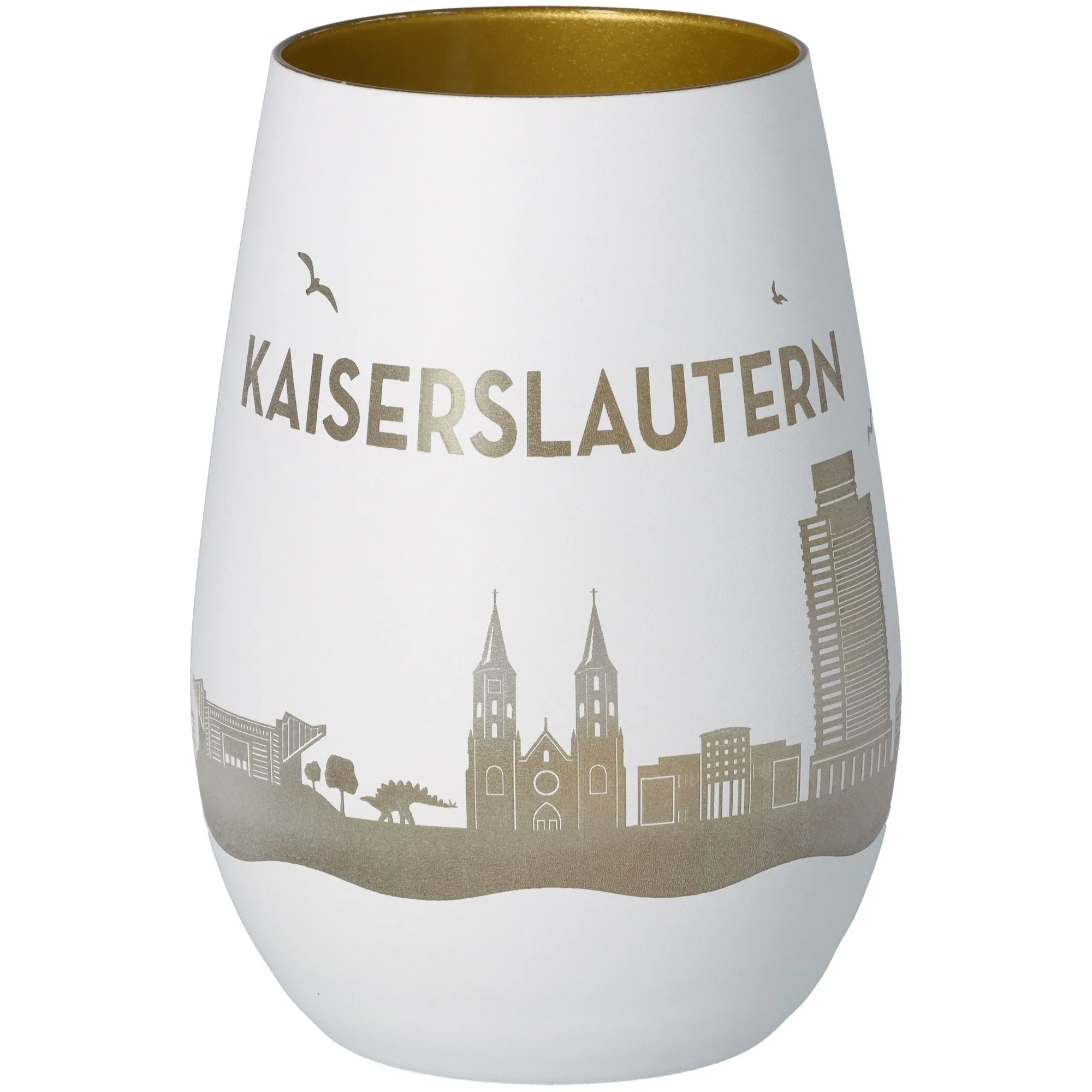Windlicht Skyline Kaiserslautern Weiß/Gold