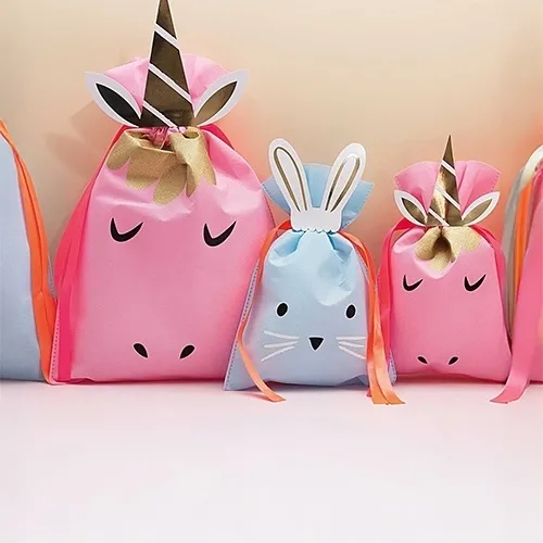 unicorn tasche, rosa tasche, hase tasche, geschenkbeutel, kordelzug tasche