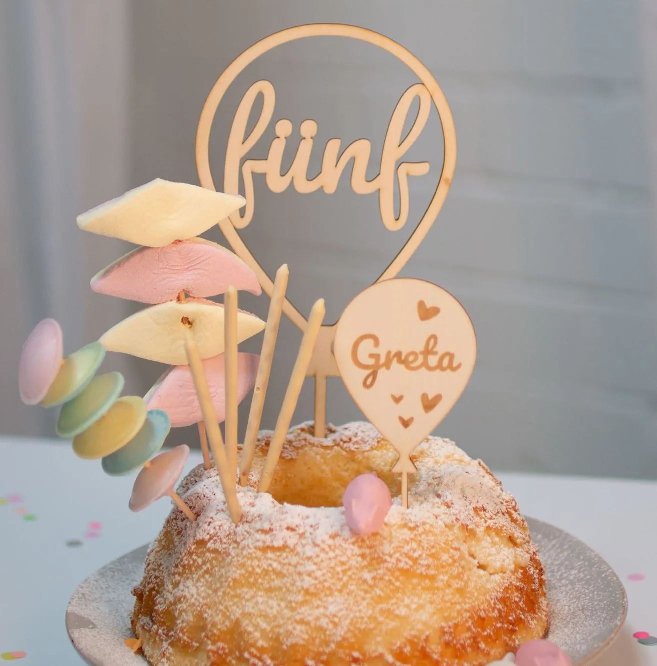 Cake Topper Ballon Herz  Set Zahl 5