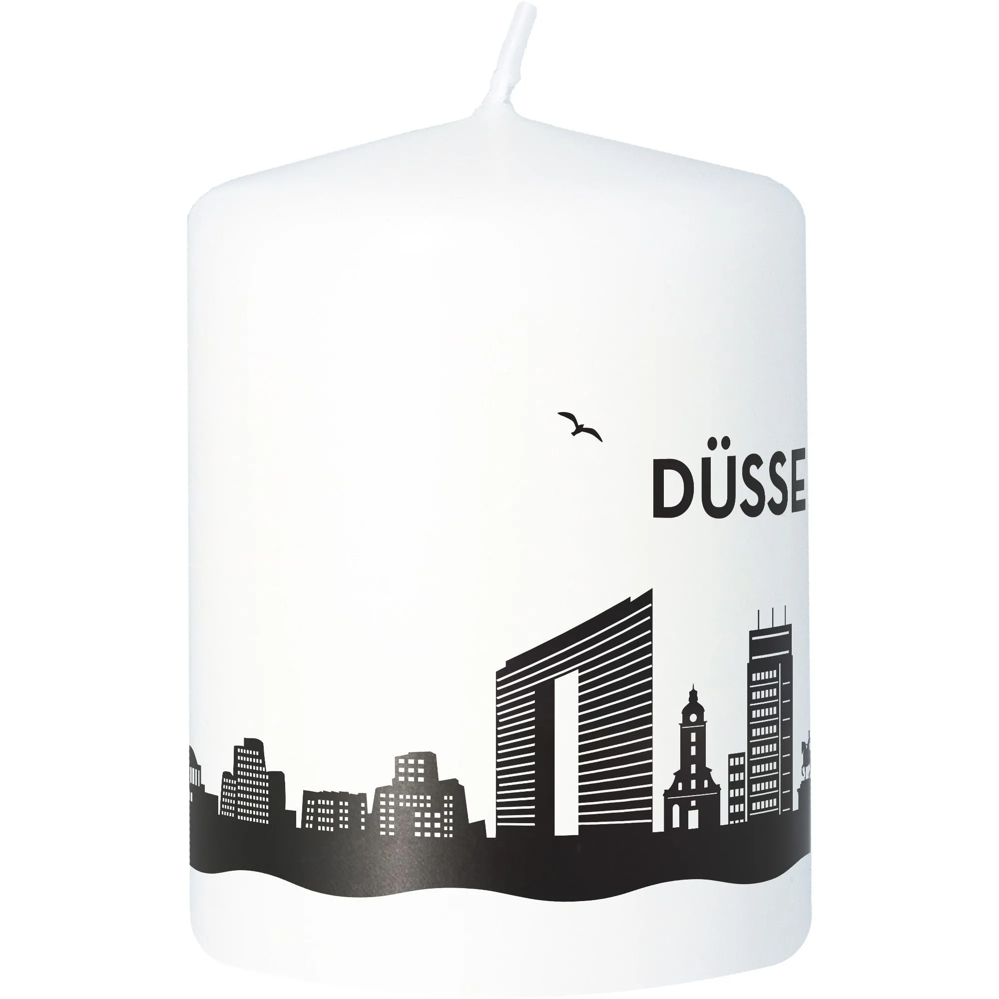 Stumpenkerze Skyline Düsseldorf Weiß