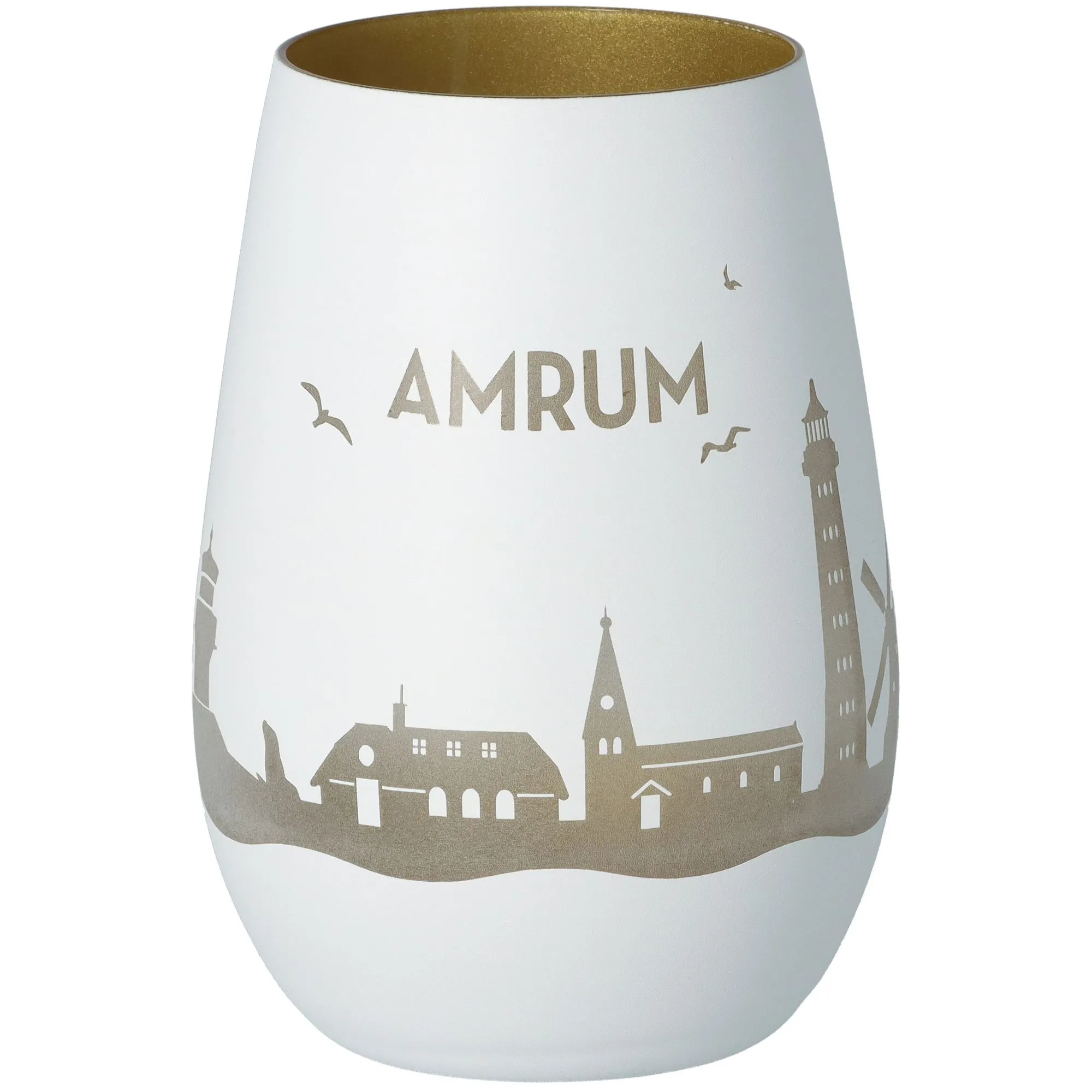 Windlicht Skyline Amrum Weiß/Gold