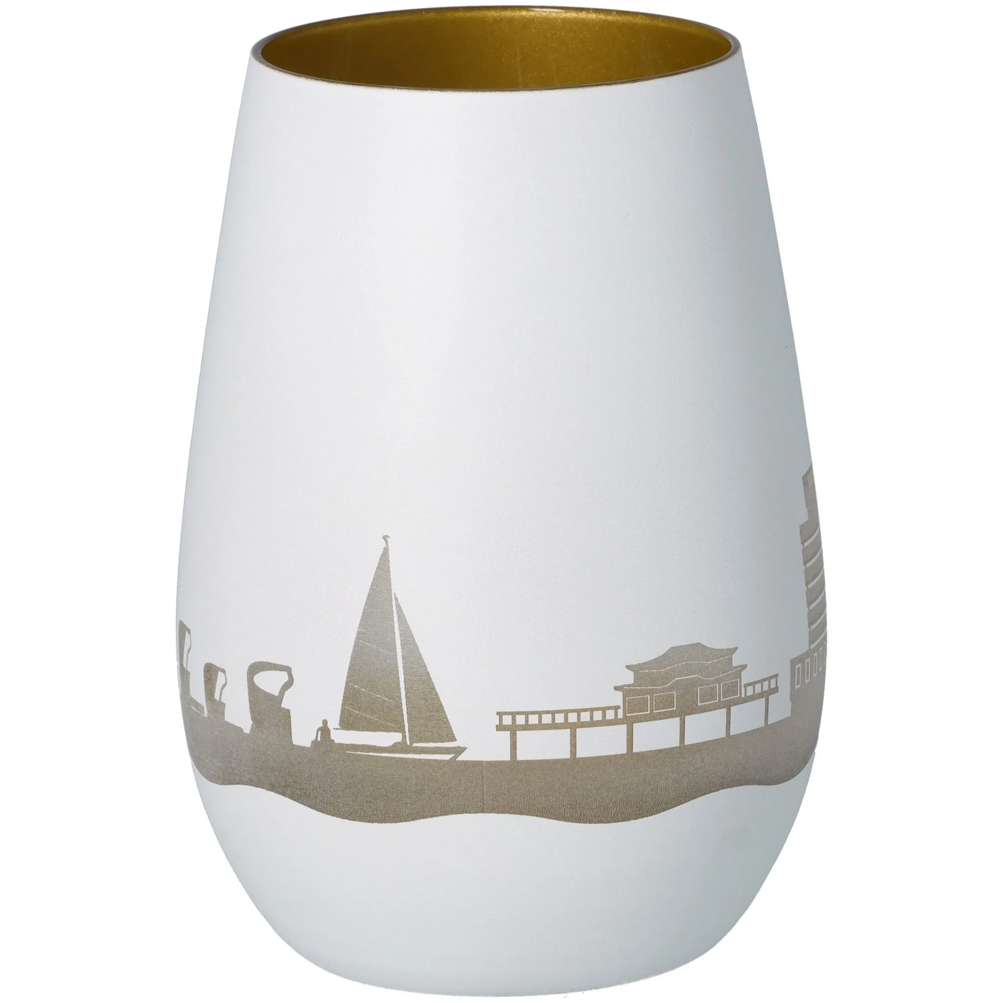 Windlicht Skyline Timmendorfer Strand Weiß/Gold