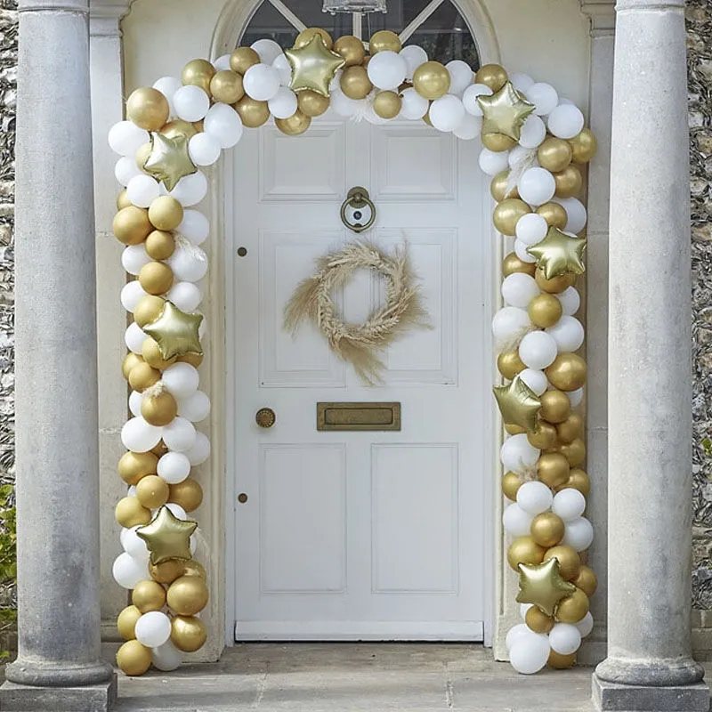DIY Ballongirlande für die Tür zum Selberbauen "Weihnachtssterne", Gold/Weiß