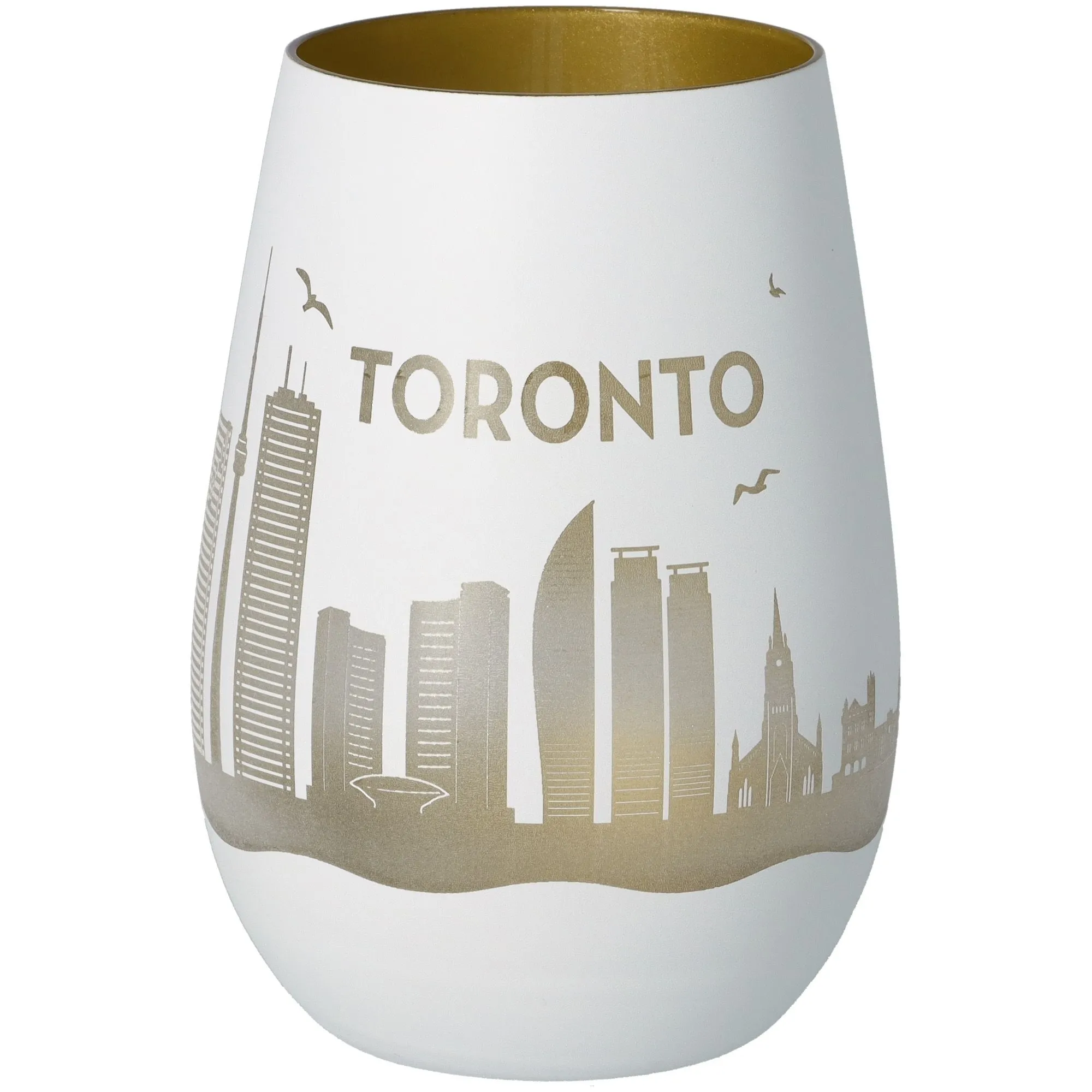 Vase, Tumbler, Weiß, Gold, Stadt-Silhouette