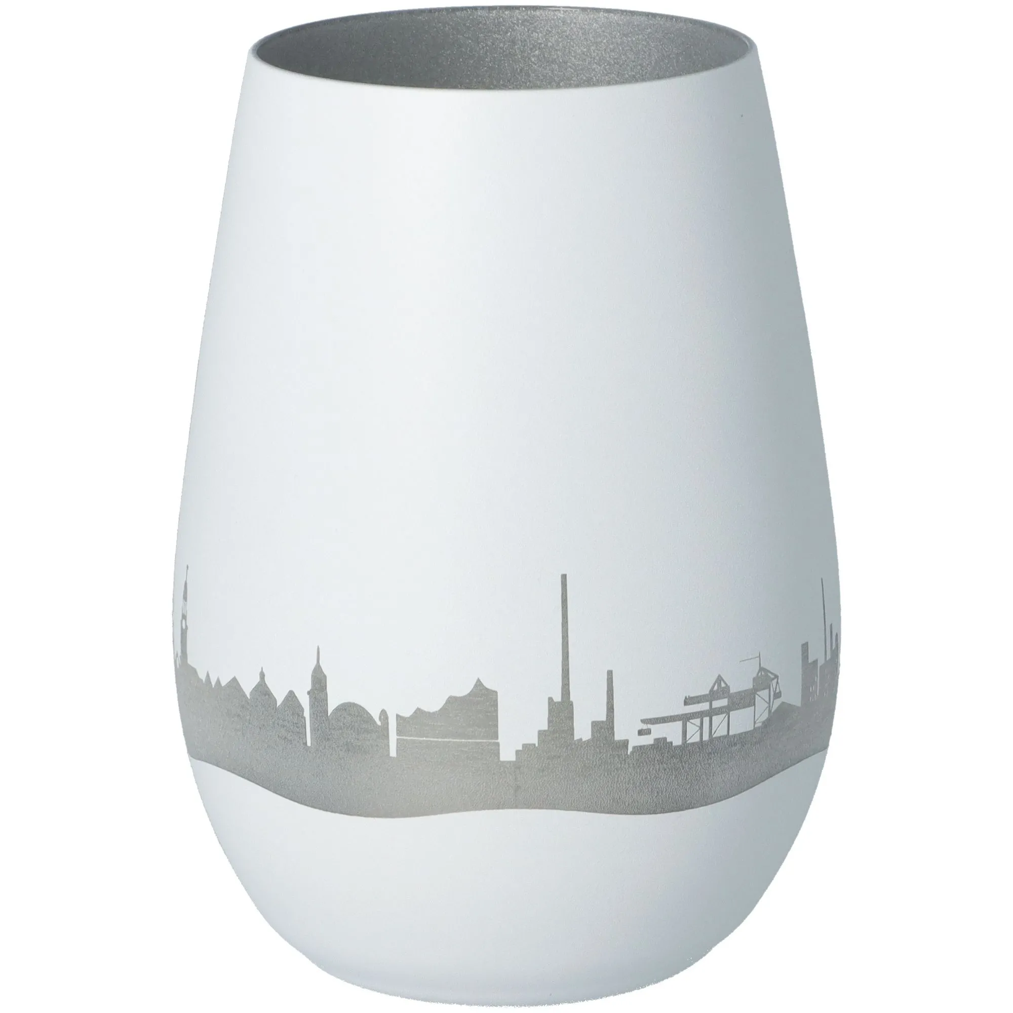 Windlicht Skyline Hamburg Weiß/Silber