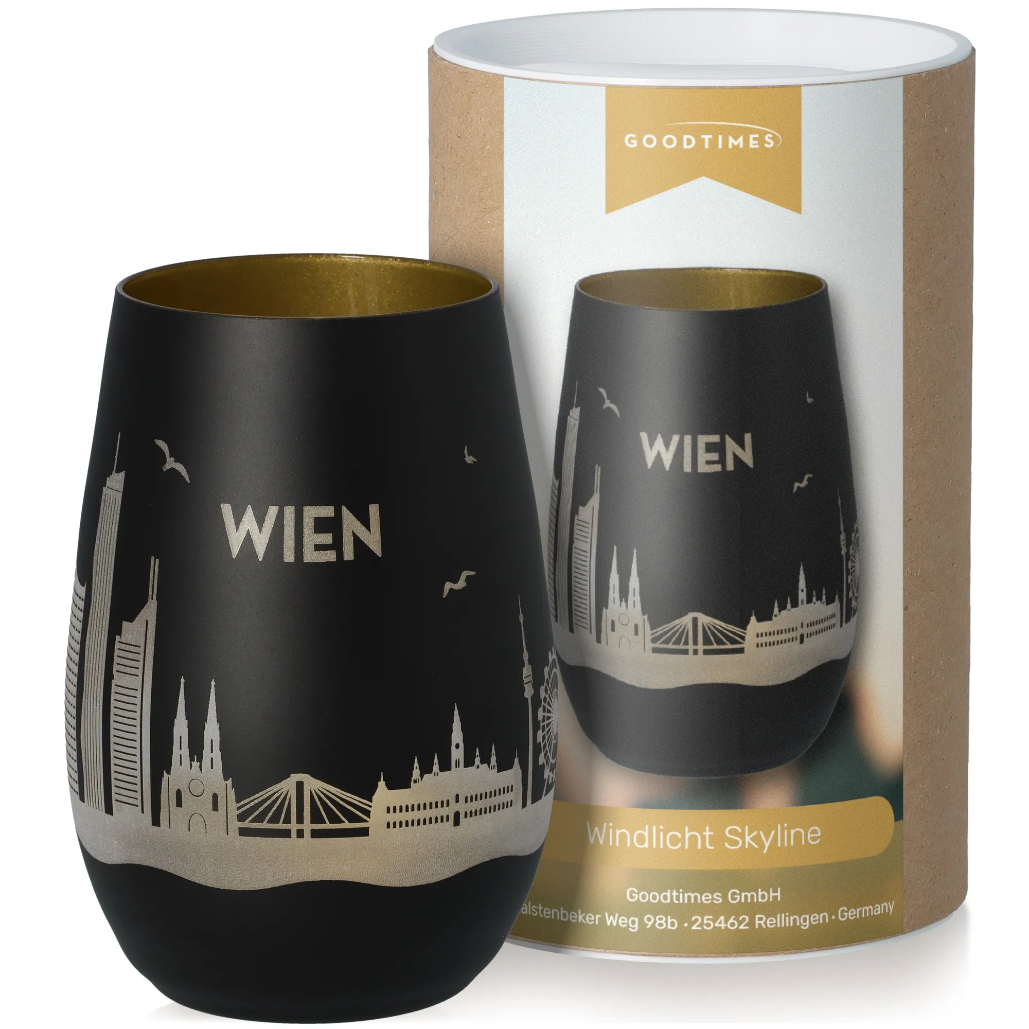 Windlicht Skyline Wien Schwarz/Gold