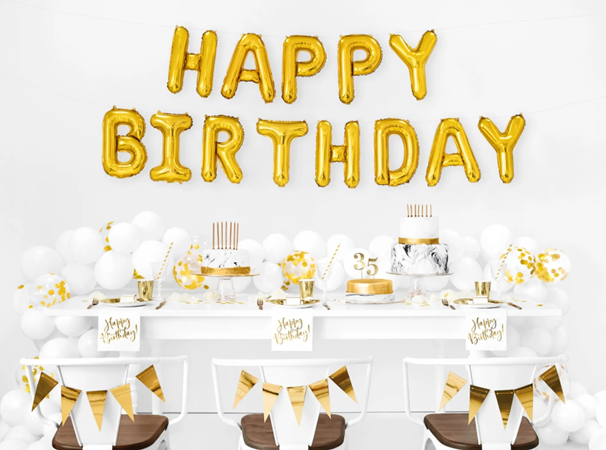 20 Servietten - Happy Birthday -  Weiß / Gold