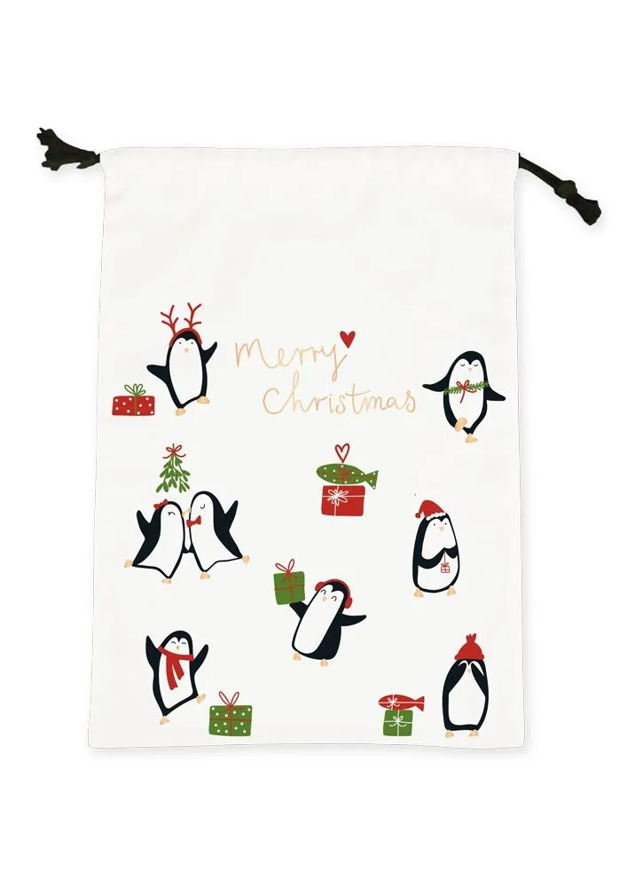 Weihnachtsgeschenkbeutel "Pinguin", 100% Baumwolle