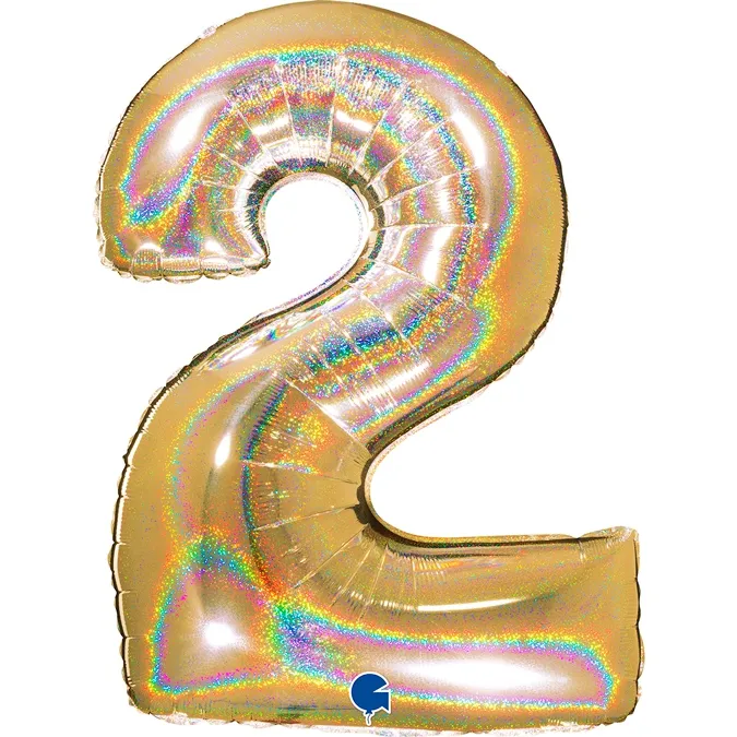 Folienballon Zahl 2 Gold Holographic 100cm