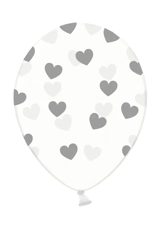 Ballon Transparent mit silbernen Herzen Ø 30cm