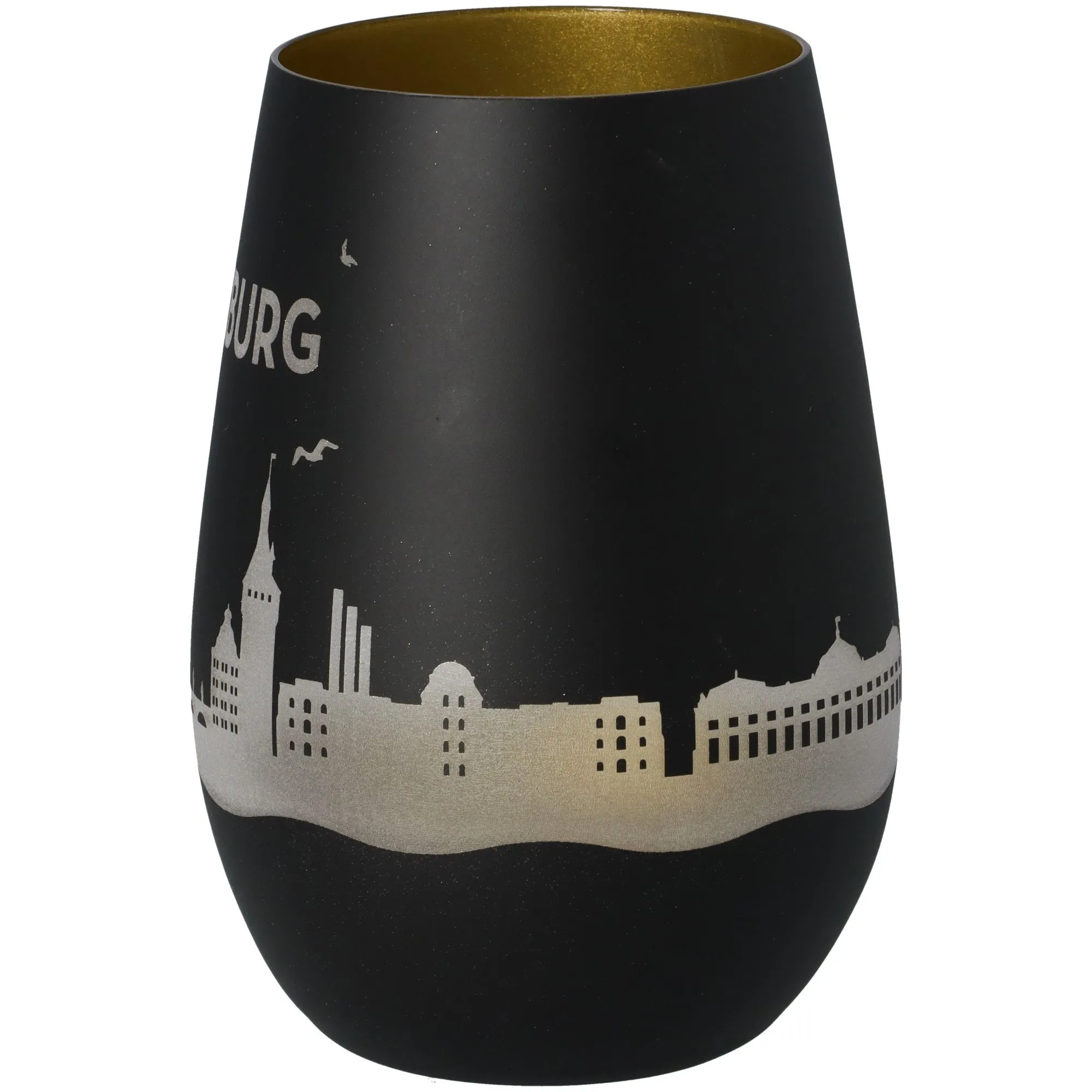 Windlicht Skyline Würzburg Schwarz/Gold