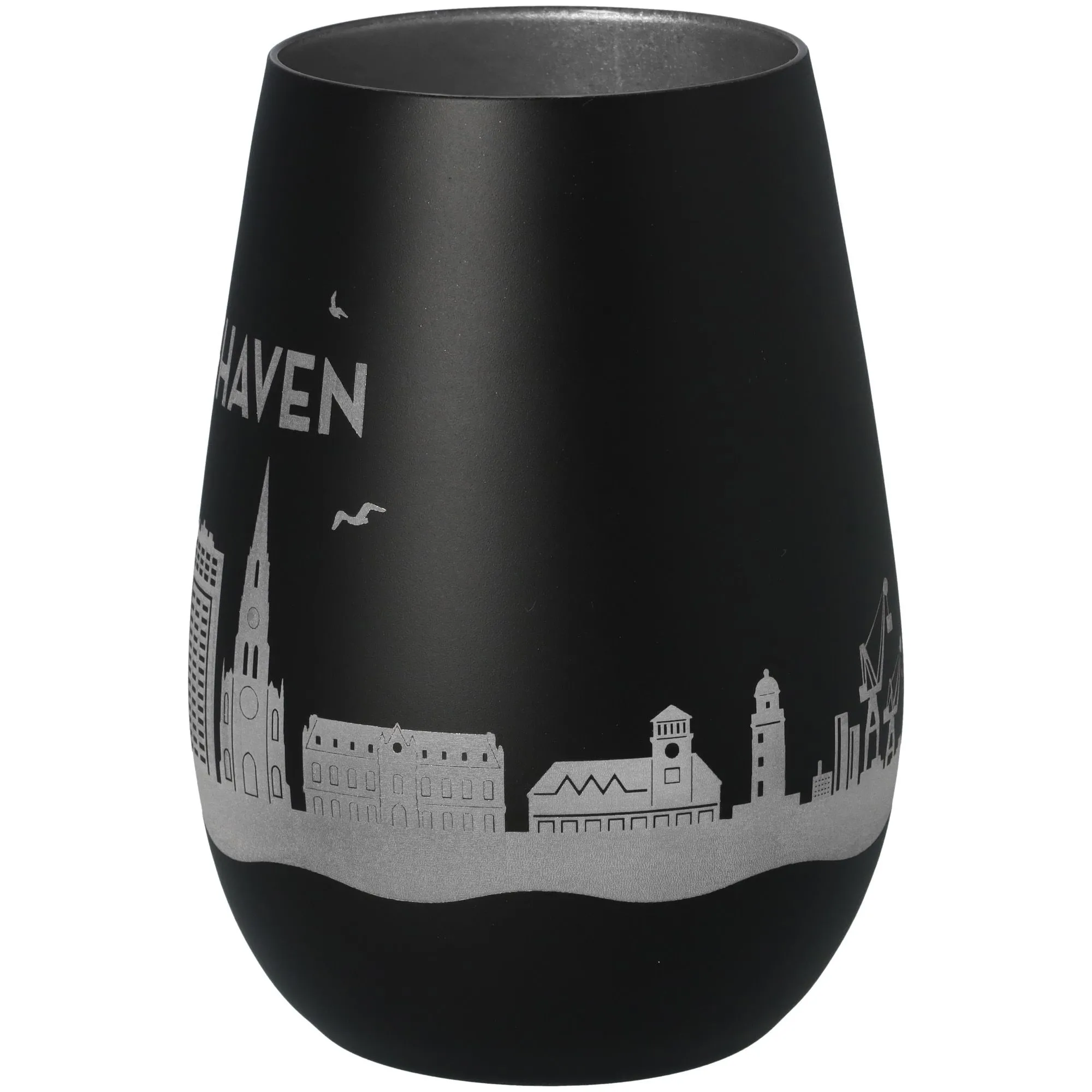 Windlicht Skyline Bremerhaven Schwarz/Silber