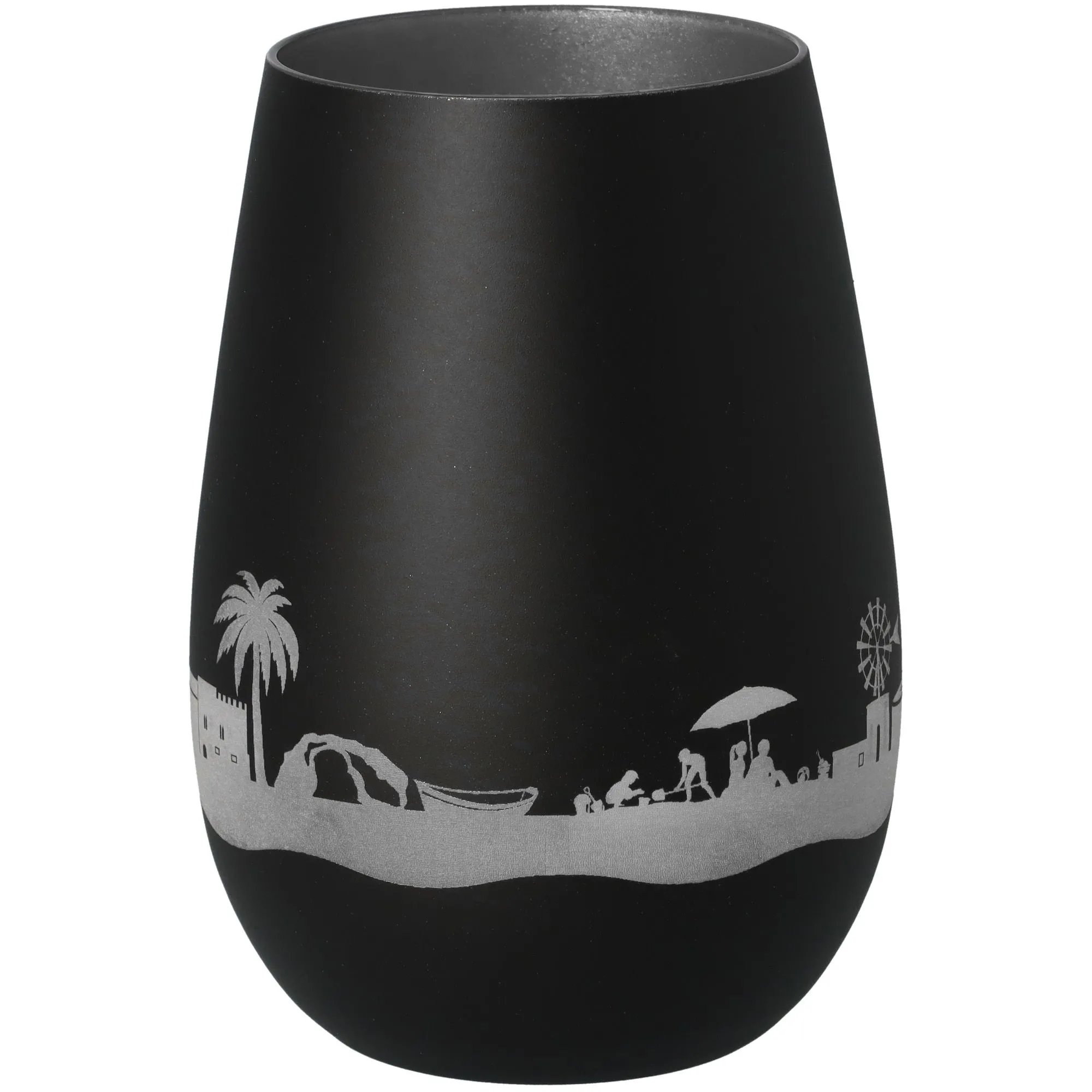 Windlicht Skyline Mallorca Schwarz/Silber