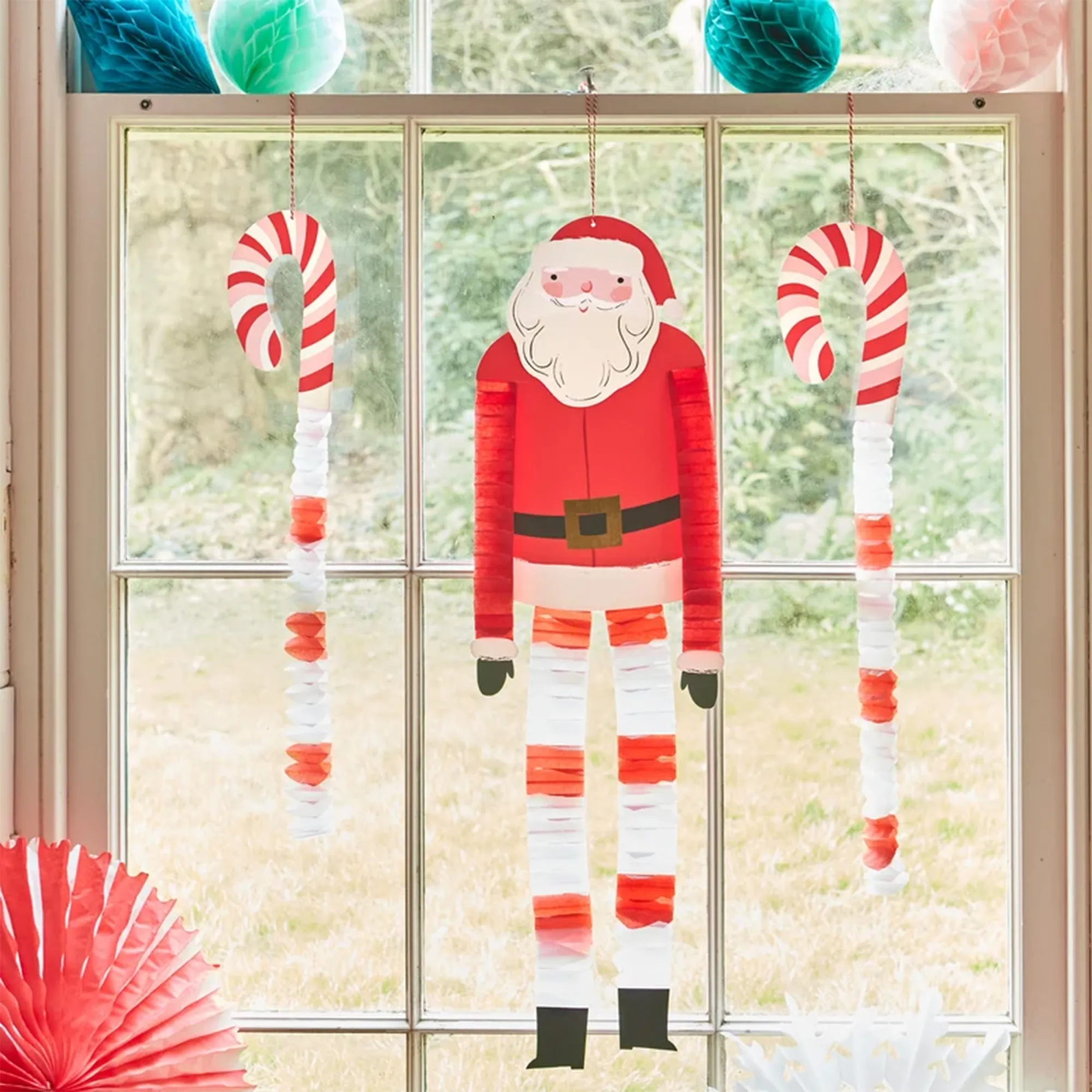 Pappfigur, Weihnachtsdeko, Santa, ZuckerStangen, Girlande