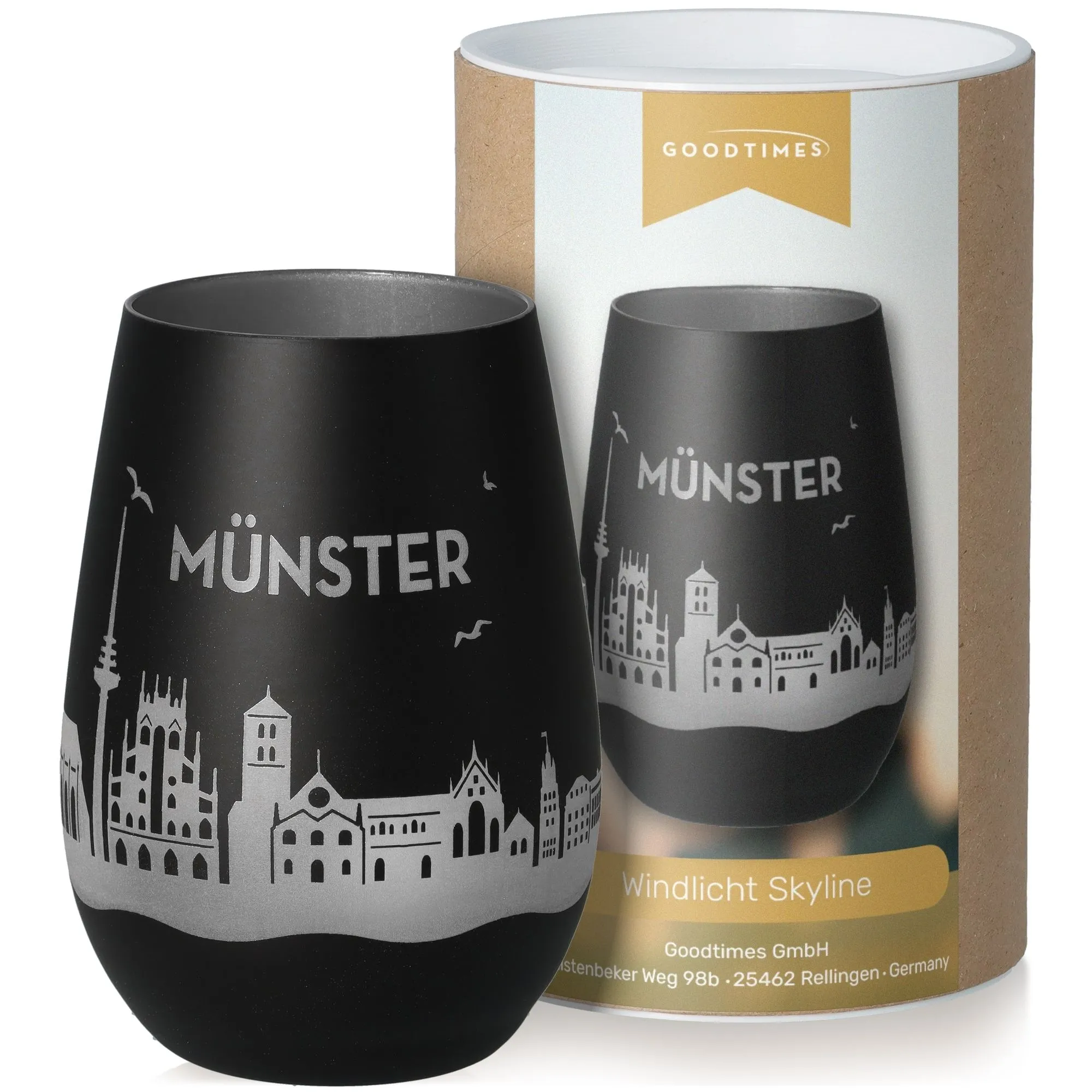 Münster, Windlicht, Glas, Schwarz, Silhouette