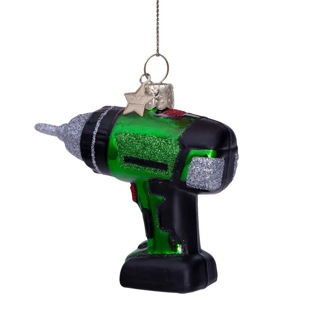 Deko-Ornament, Nussknacker, Grüner Akku-Schrauber, Glitzer, Kleiner Weihnachtsschmuck