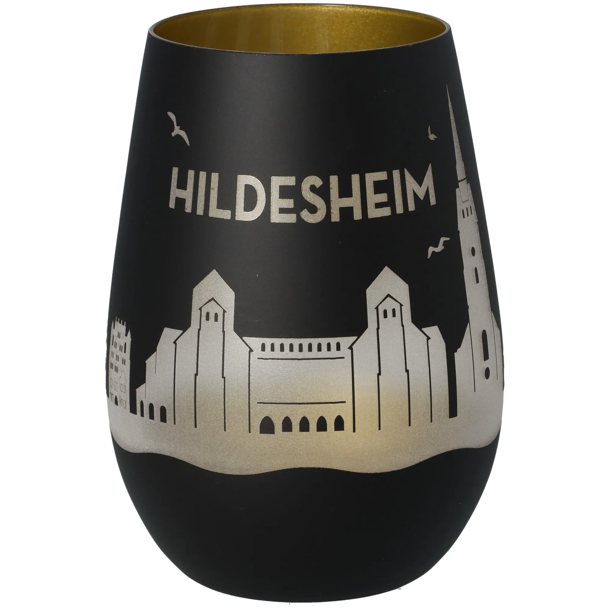 Windlicht Skyline Hildesheim Schwarz/Gold
