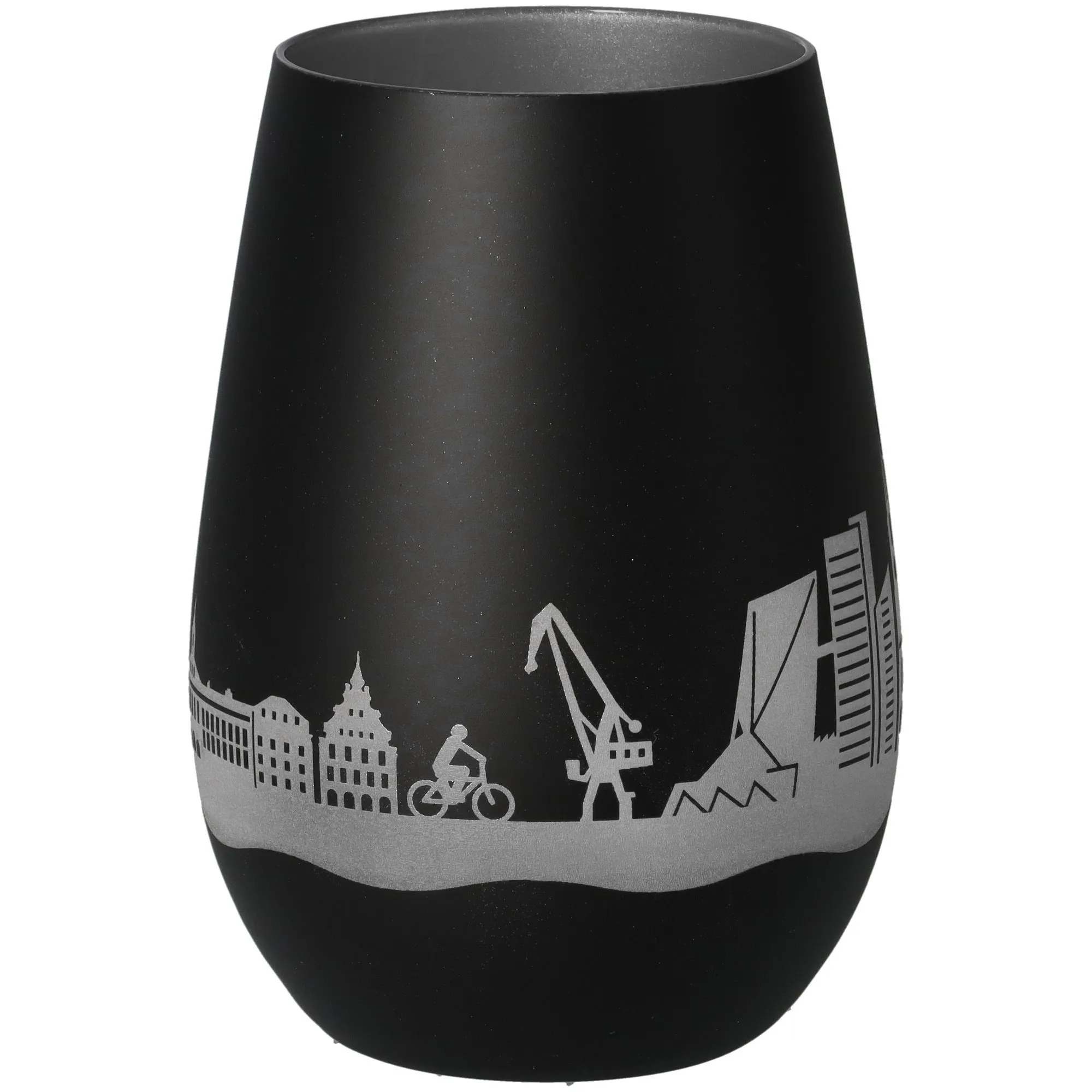 vaso, becher, schwarz, stadtsilhouette, urbanes muster