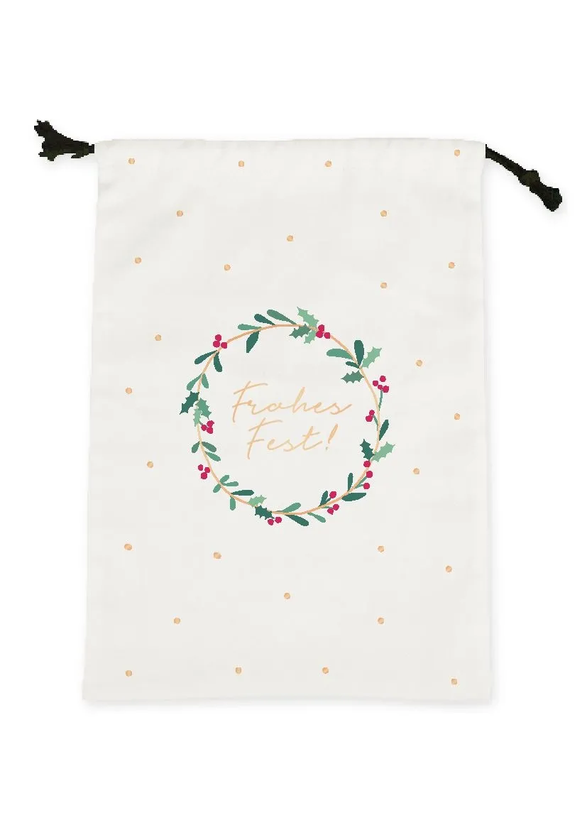 Weihnachtsgeschenkbeutel "Frohes Fest", 100% Baumwolle