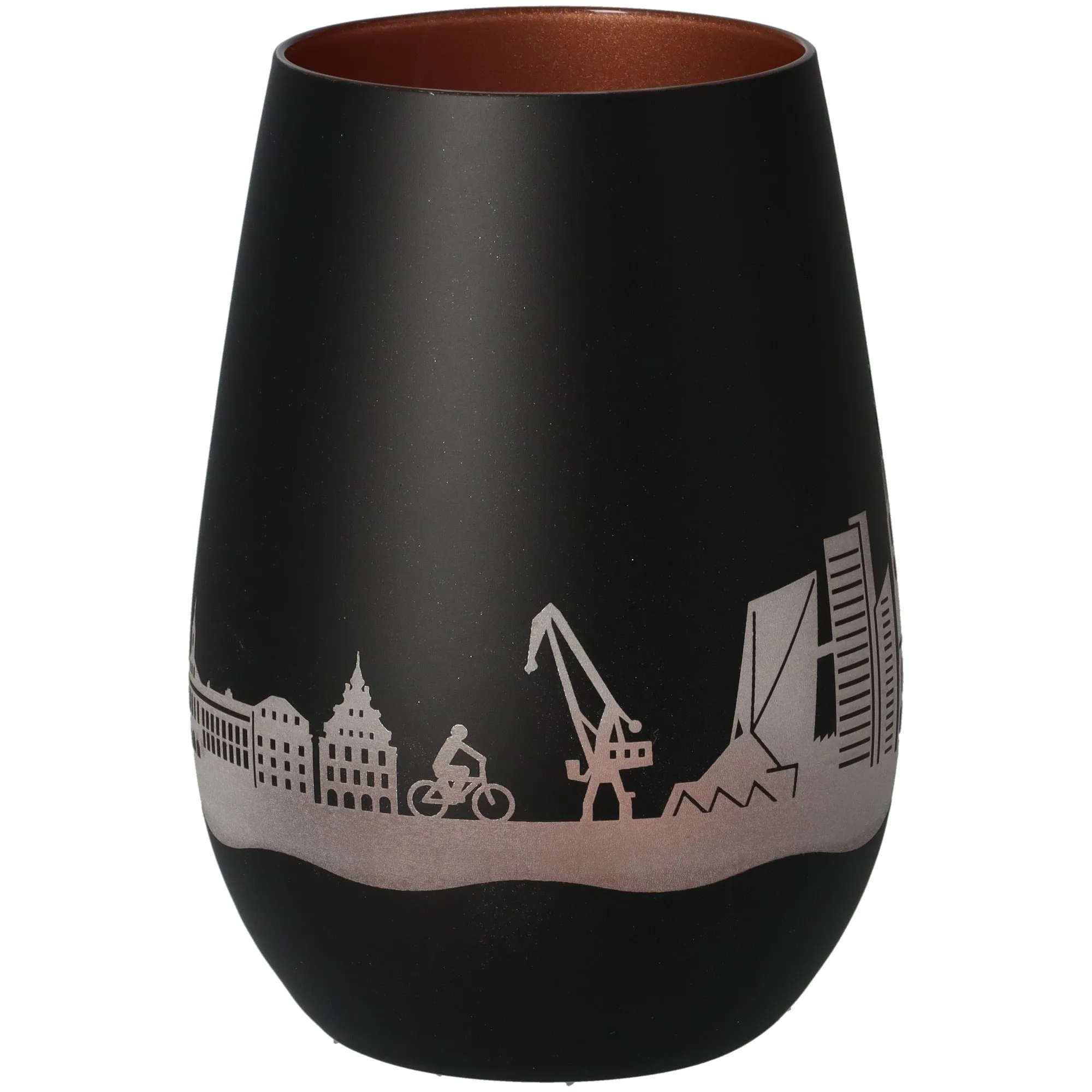 Vase, Schwarz, Silber-Print, Stadtansicht, Nebelmosaik