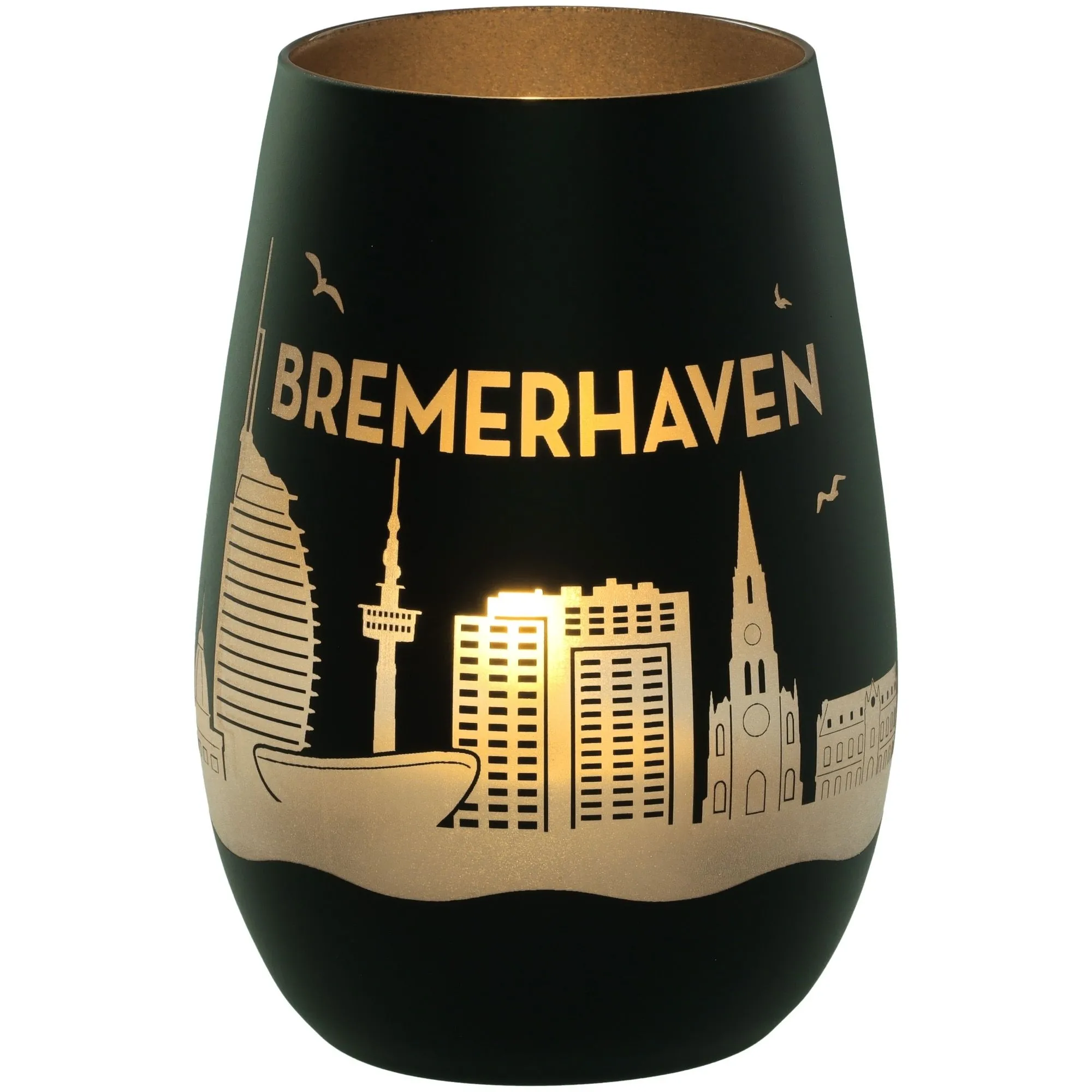 Windlicht Skyline Bremerhaven Schwarz/Silber