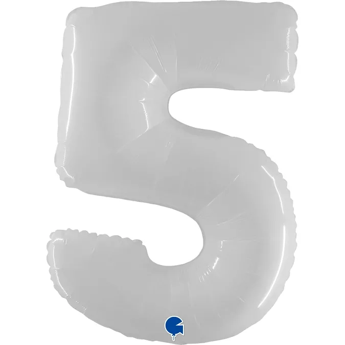 Folienballon Zahl 5 Shiny White 100cm/40"