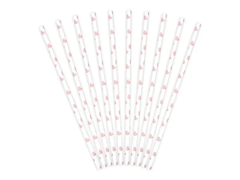 10 Papierstrohhalme mit rosa Herzchen