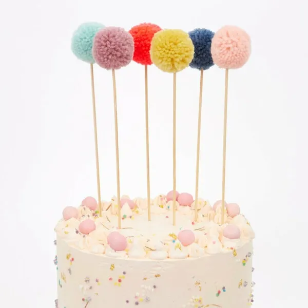 Meri Meri - 6 Cake Topper "Pompoms", bunt