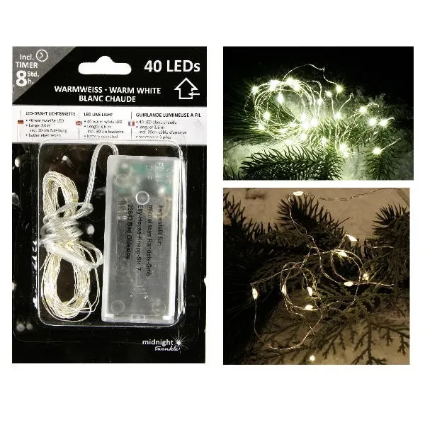 40 LED Draht Lichterkette Warm-Weiß