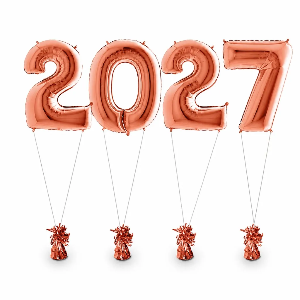 Zahlenballons 2027 Roségold inkl. Helium & Gewichten 100 cm