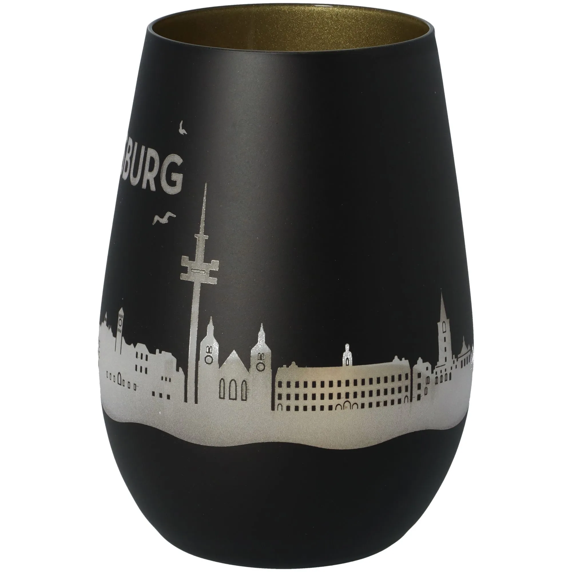 Windlicht Skyline Regensburg Schwarz/Gold