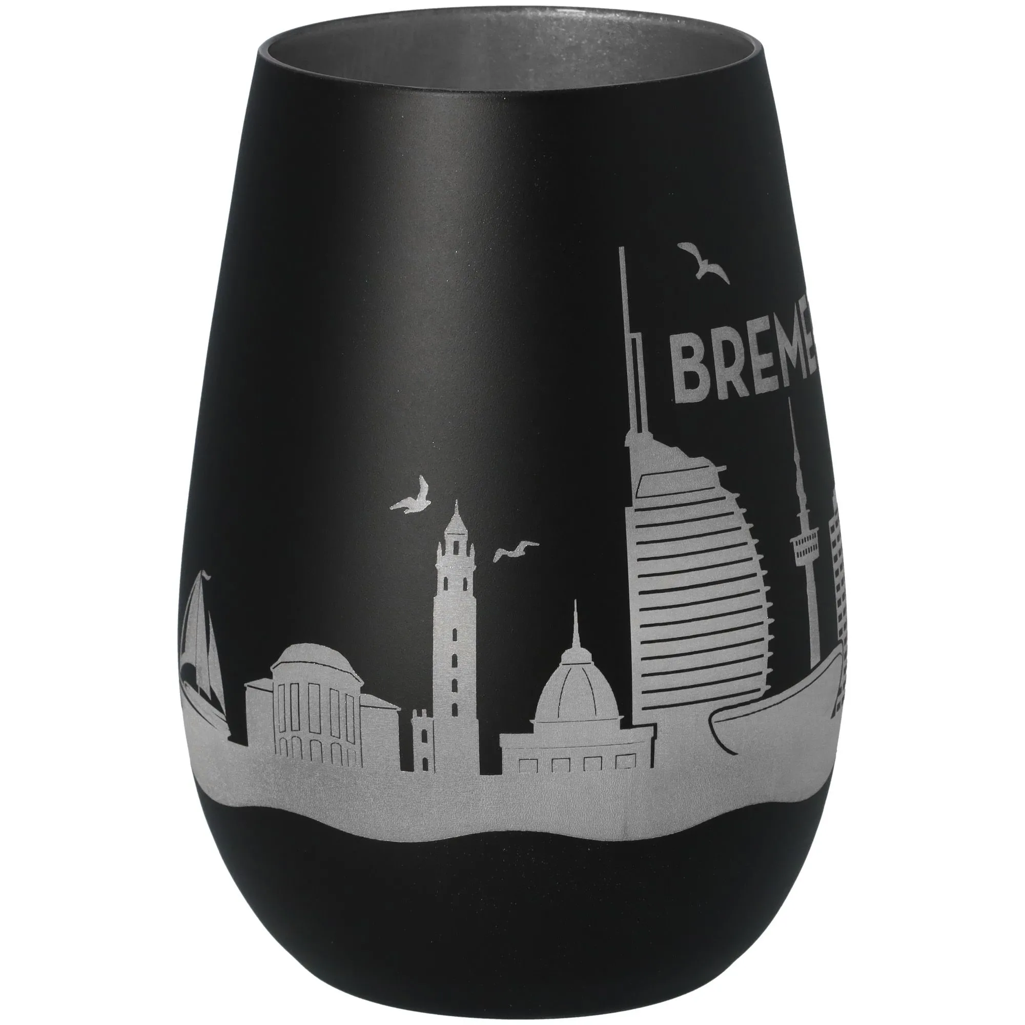 Windlicht Skyline Bremerhaven Schwarz/Silber
