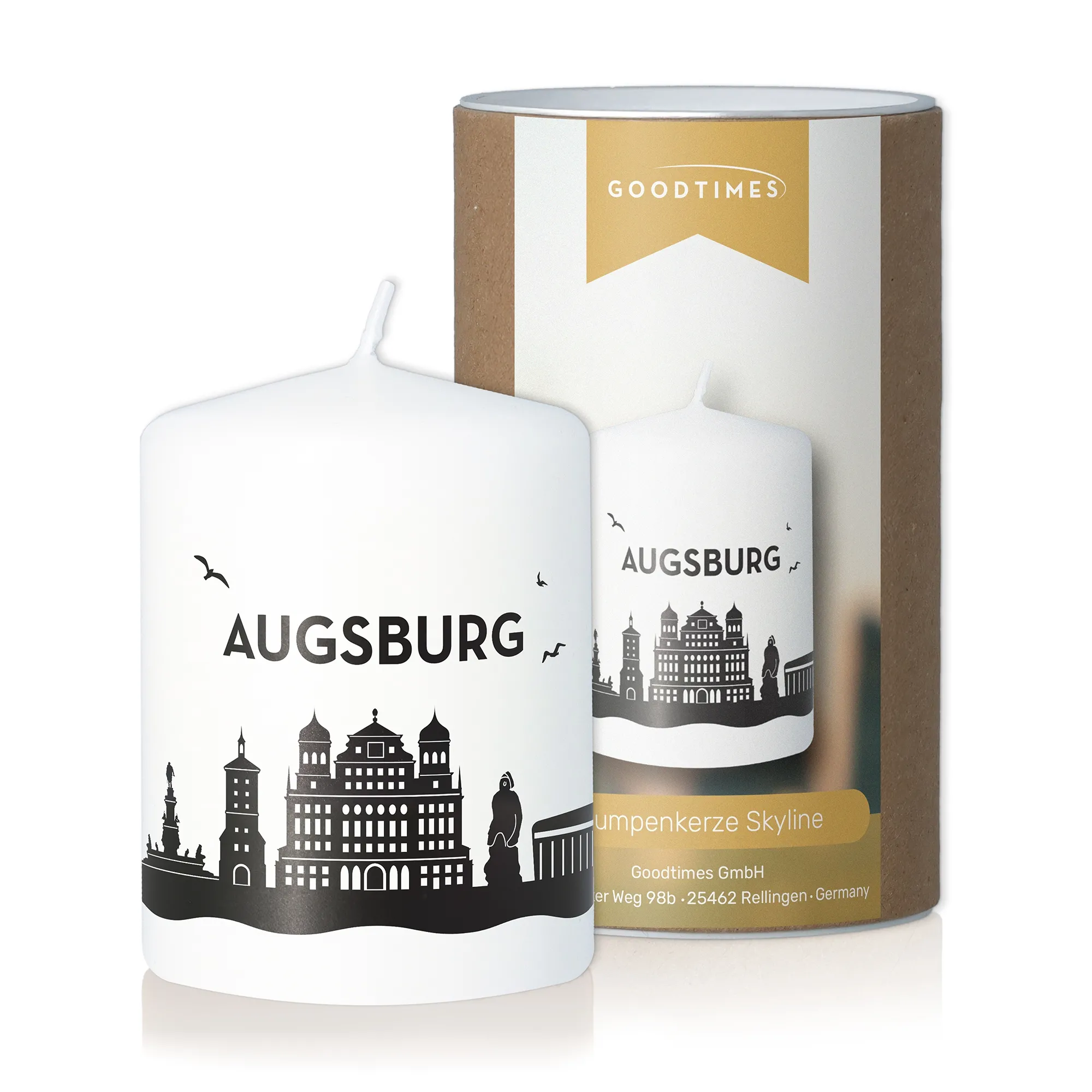 Stumpenkerze Skyline Augsburg Weiß