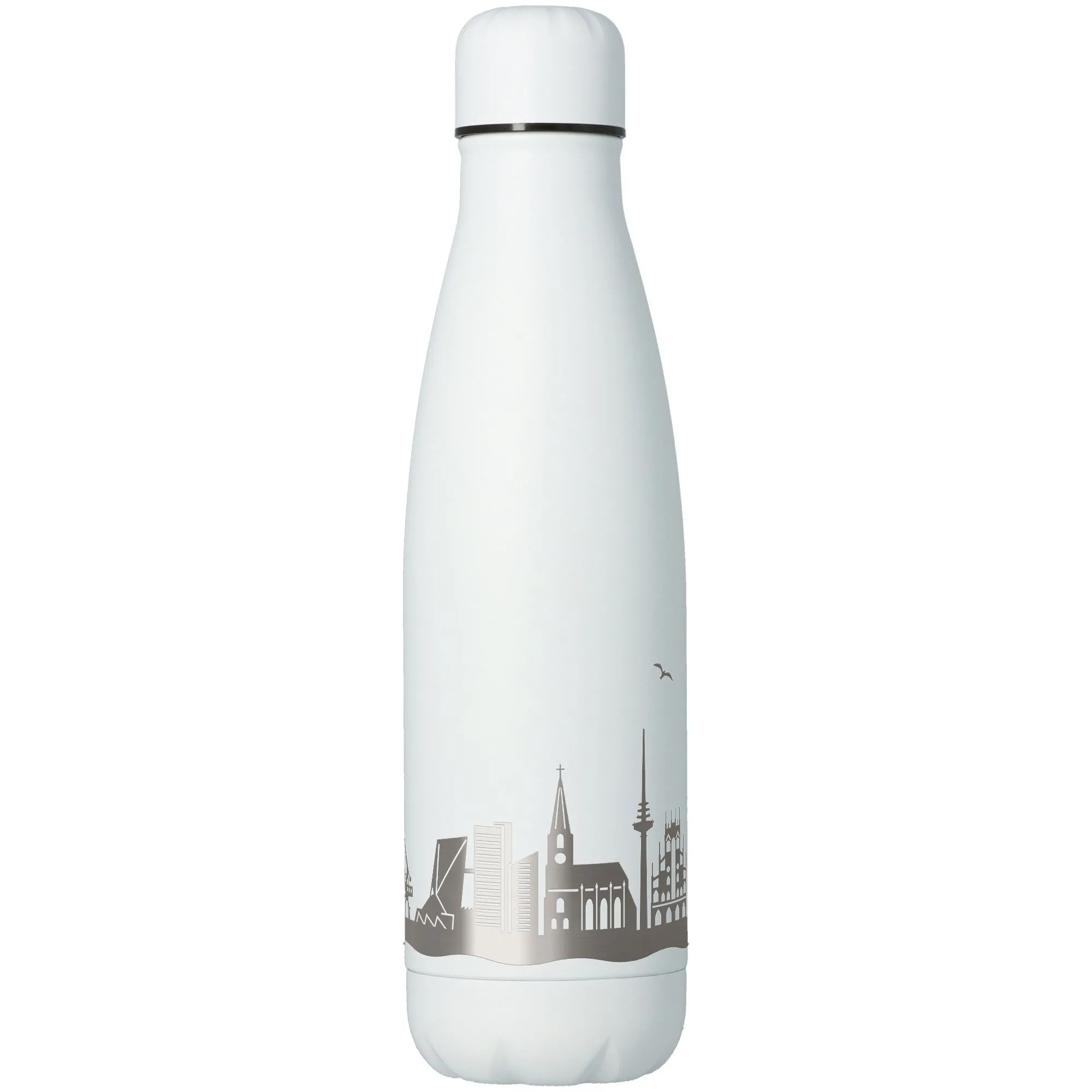 Thermos, Edelstahl, Weiße Flasche, Stadt-Skyline Muster, Isolierte Flasche