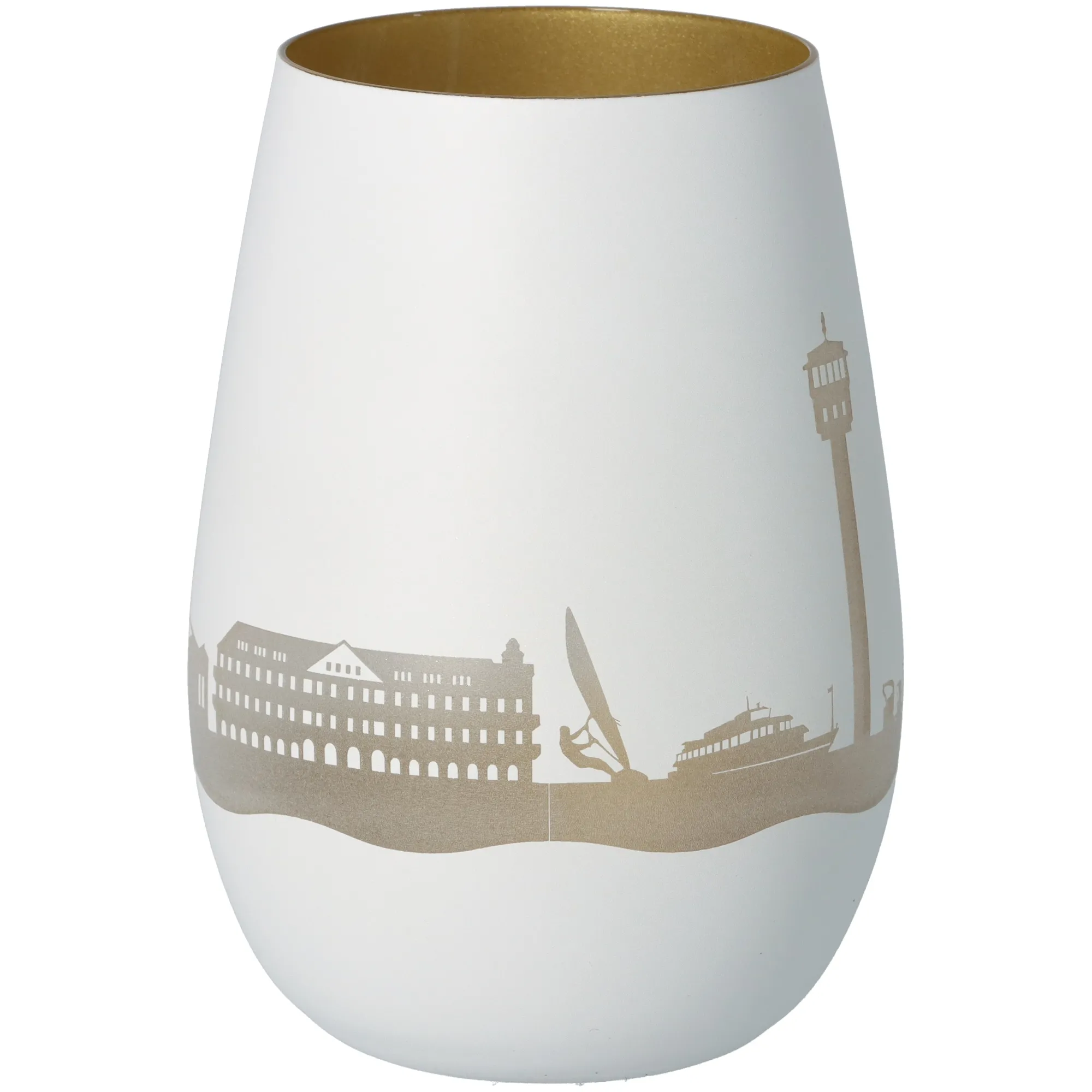 Windlicht Skyline Kühlungsborn Weiß/Gold