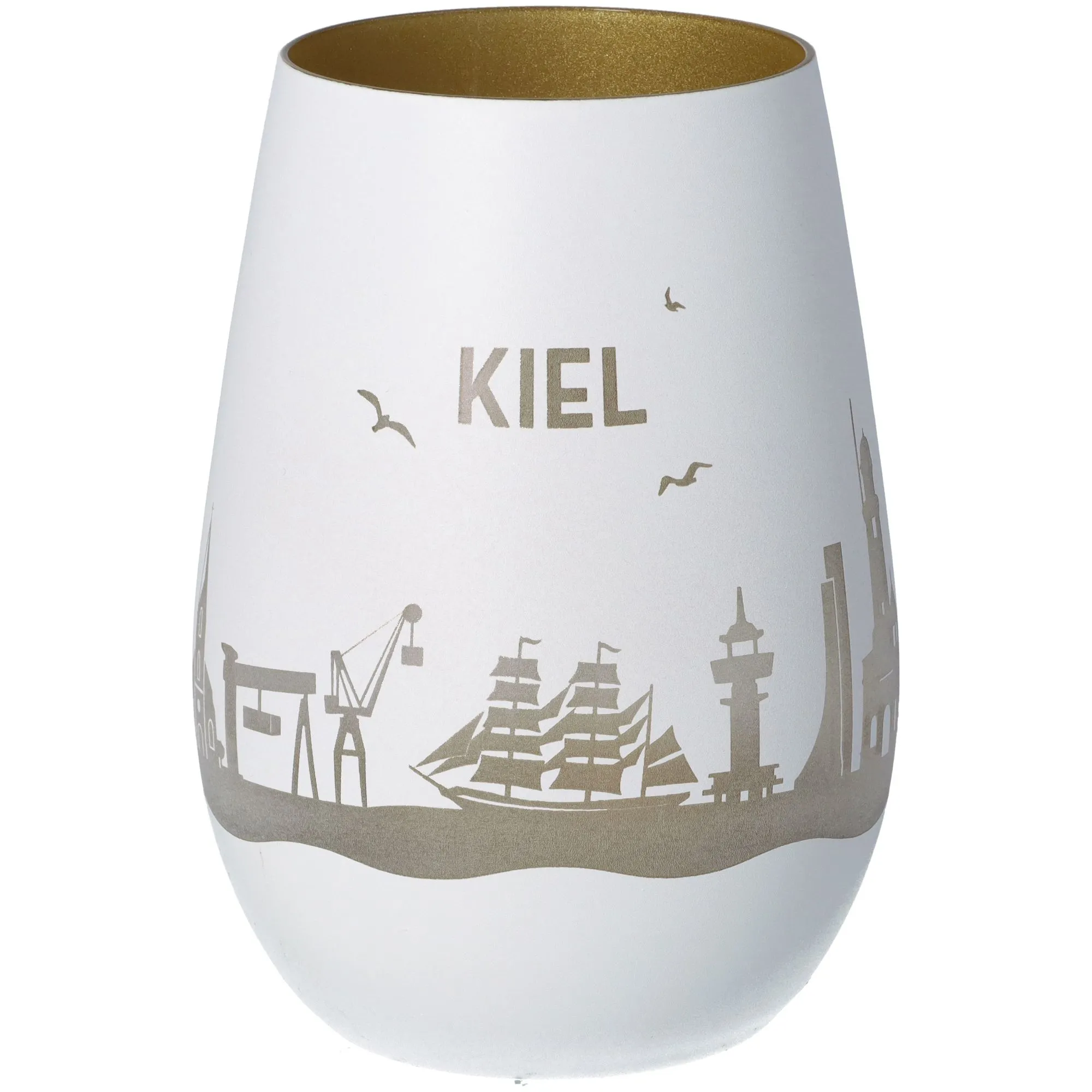 Windlicht Skyline Kiel Weiß/Gold