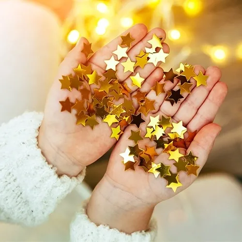 Sterne, Glitzer, Konfetti, Gold, Hände