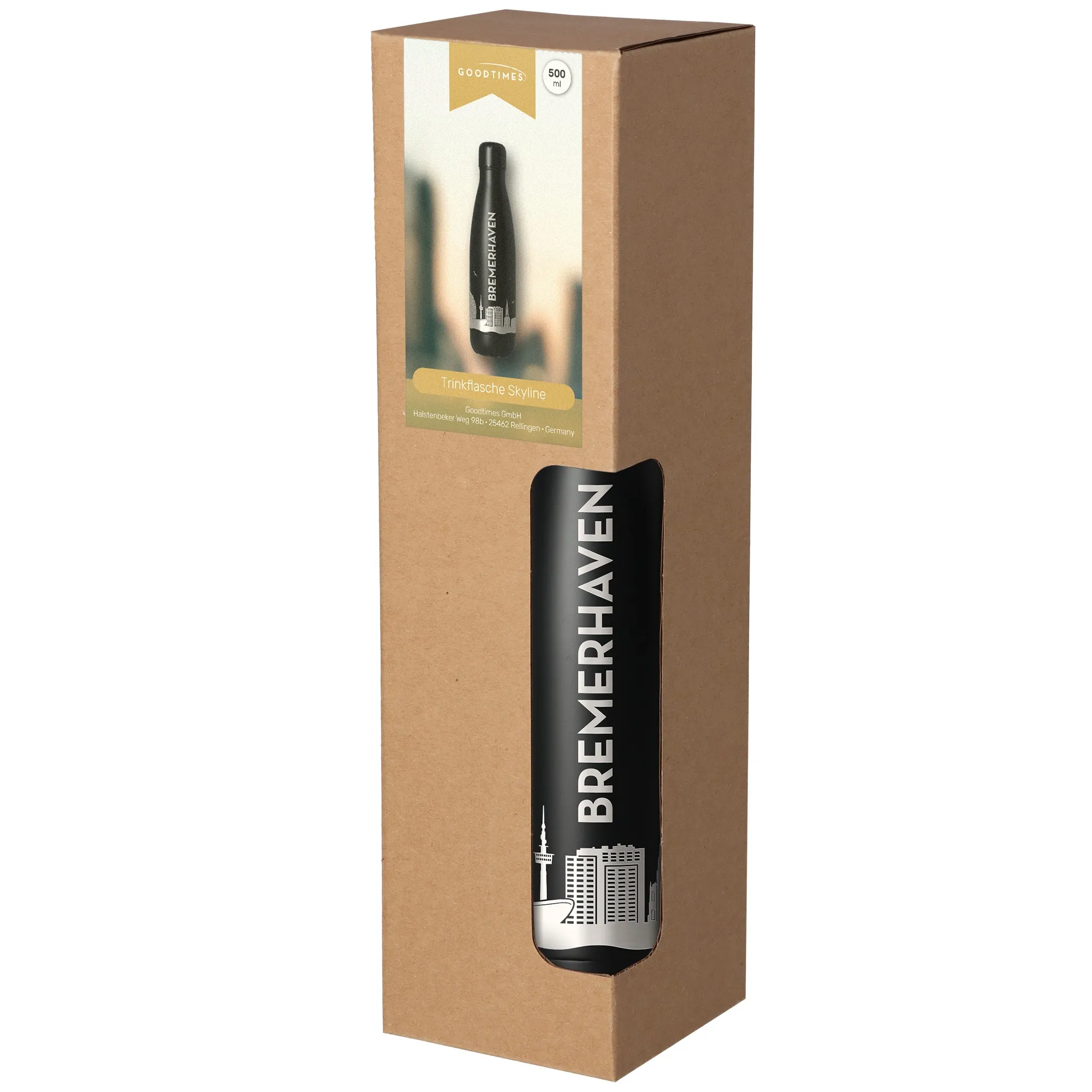 Trinkflasche Skyline Bremerhaven Schwarz 500ml