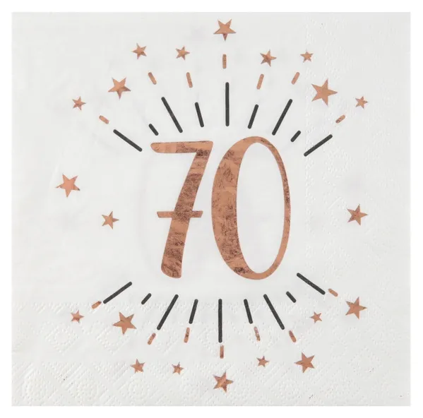 10 Servietten "70. Geburtstag" Weiß/Rosegold
