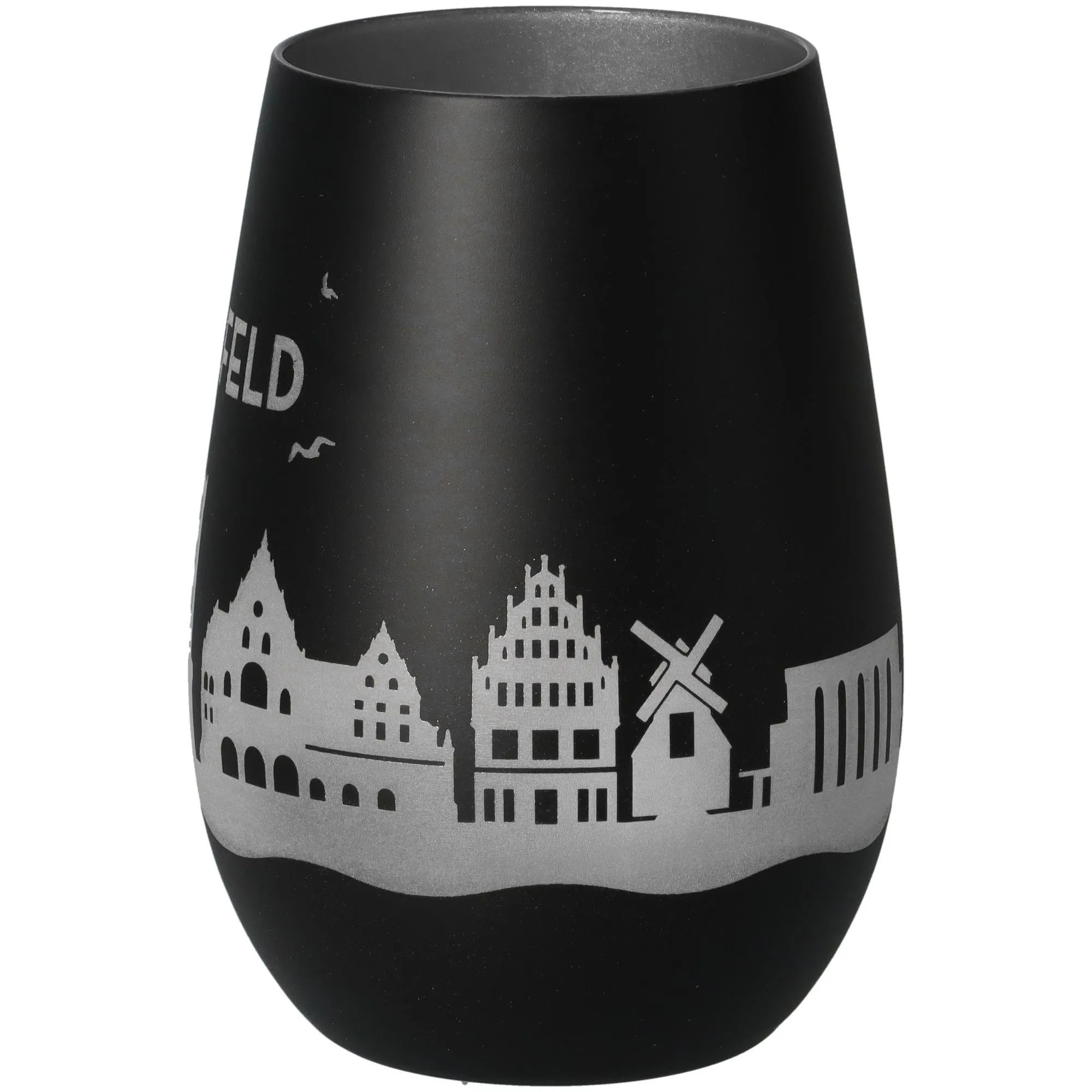 Vase, Schwarz, Silber-Silhouette, Stadtmotive, Dekovase