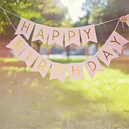 birthday banner, papiergirlande, wimpel, pinkes banner, deko zubehör