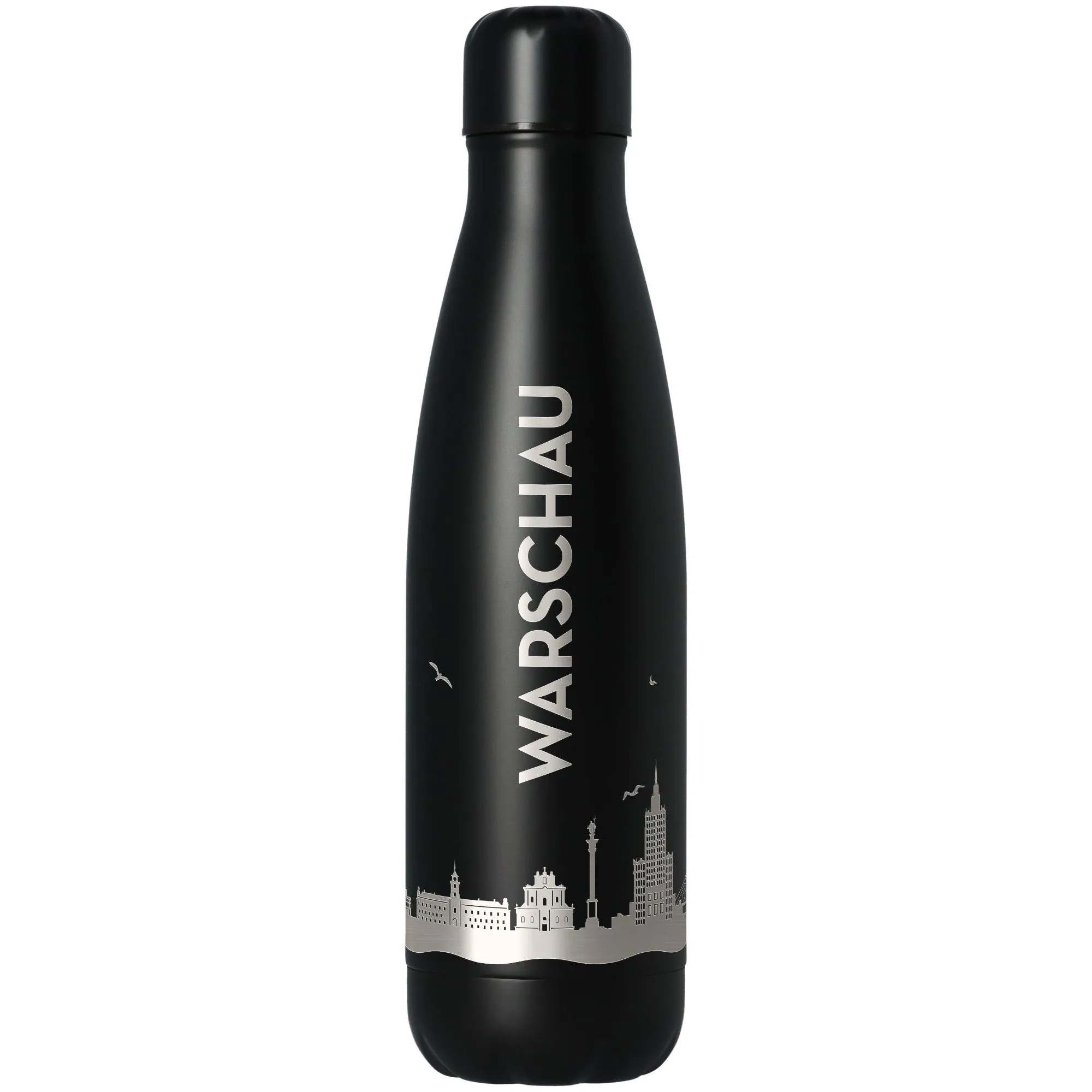 flasche, isolierte flasche, stahlflasche, trinkflasche, city silhouette