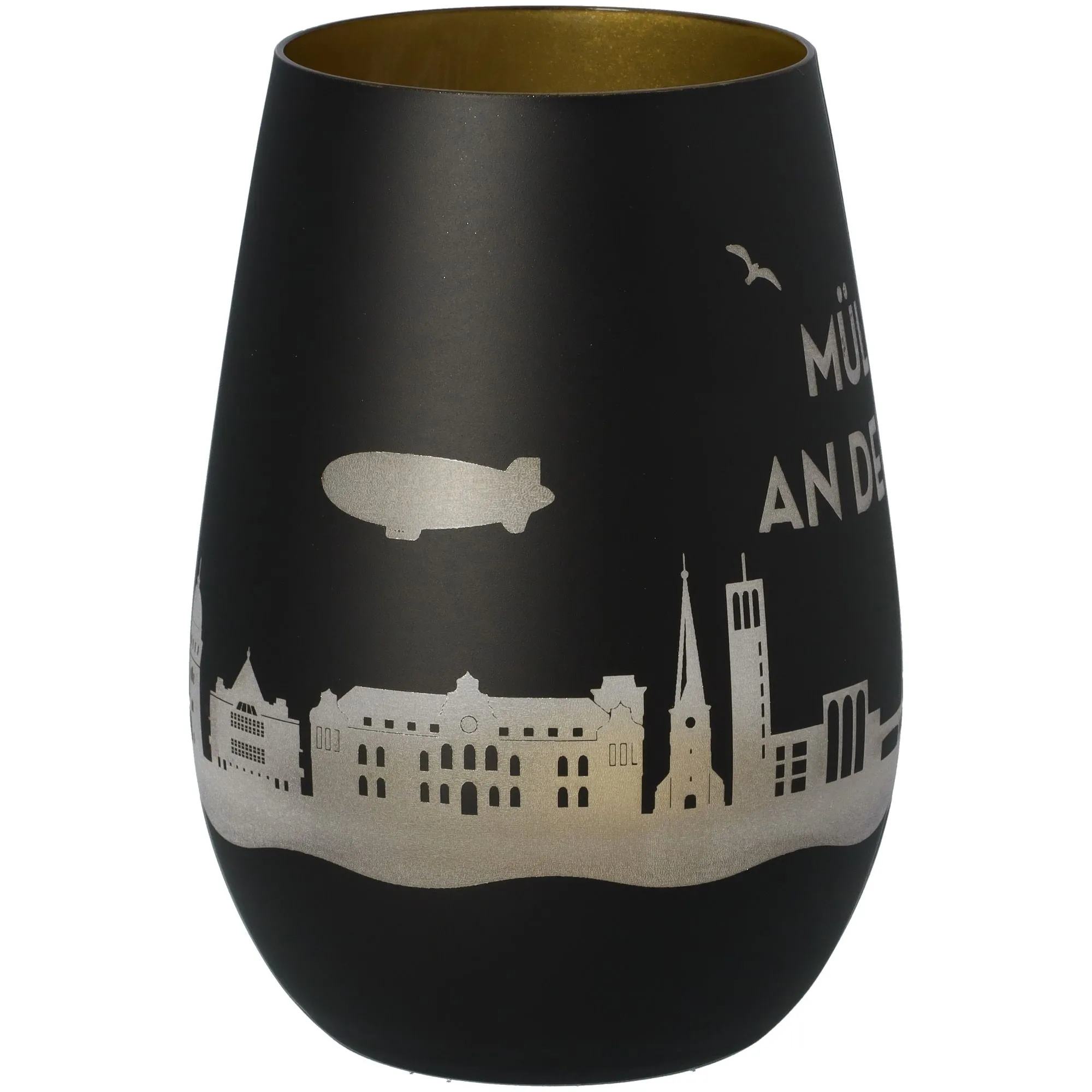 Windlicht Skyline Mülheim an der Ruhr Schwarz/Gold