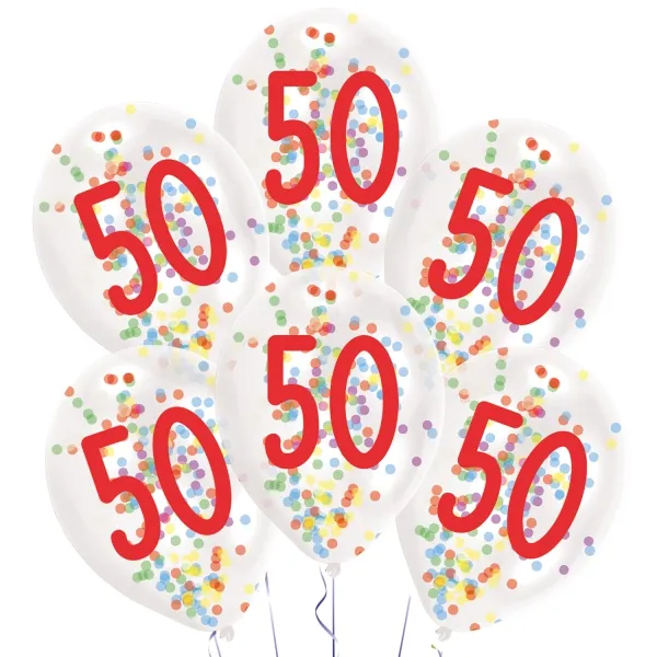 6 Konfettiballons "50", Bunt