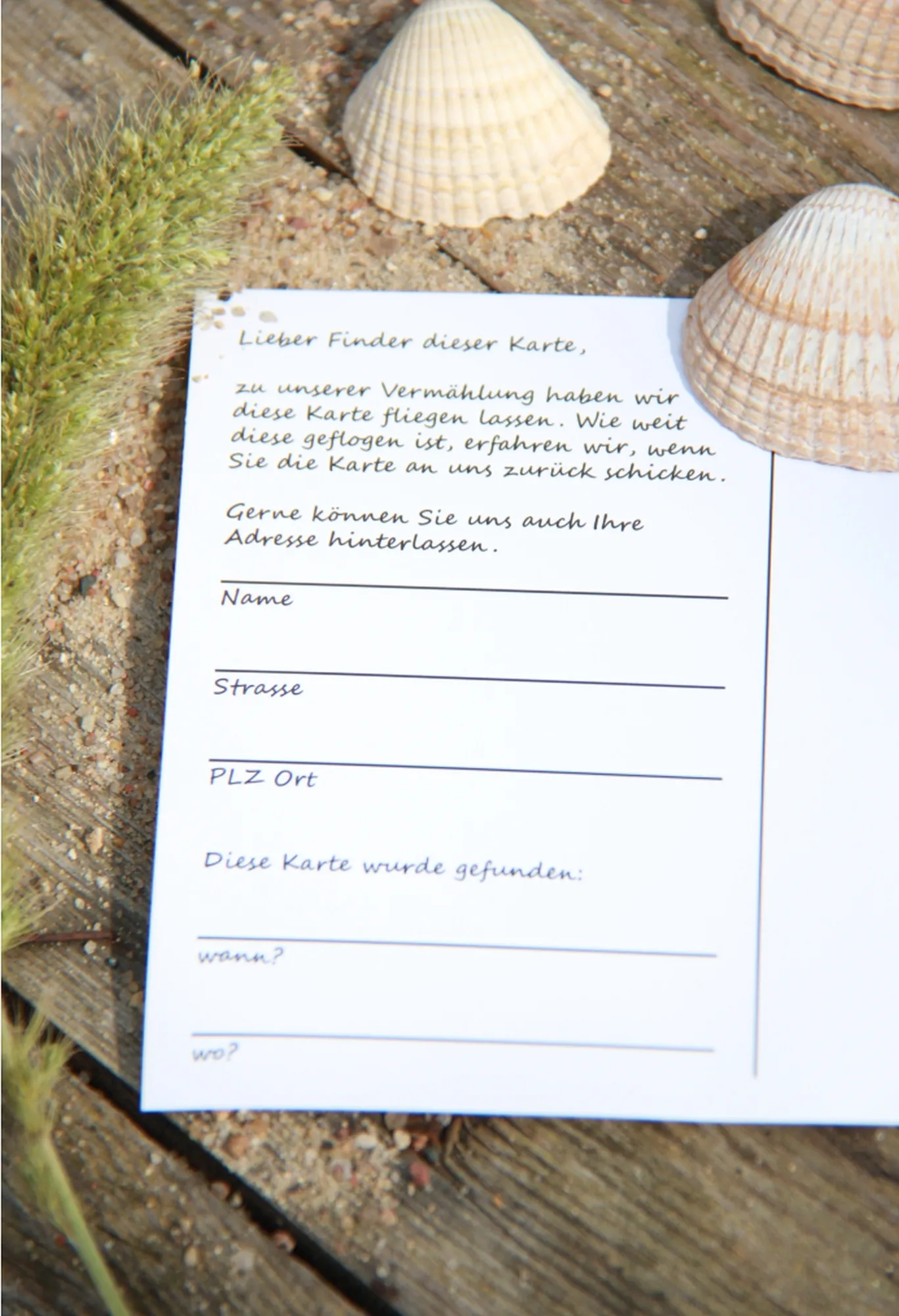 Flugkarte "Herz im Sand"