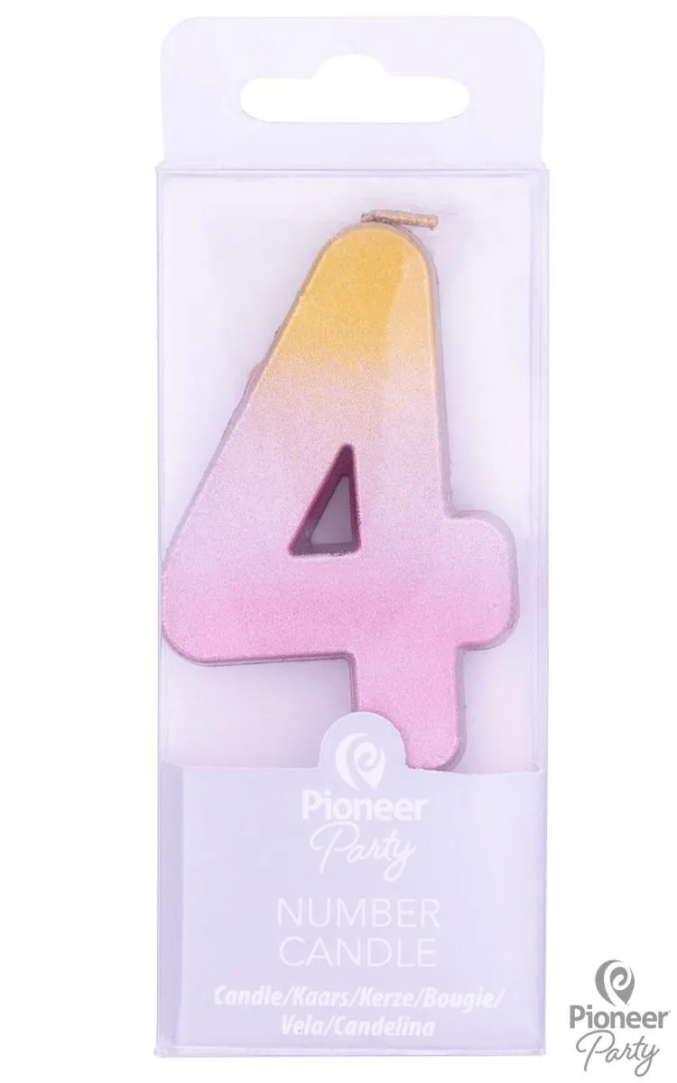 Zahlenkerze "4", Rosa/Gold