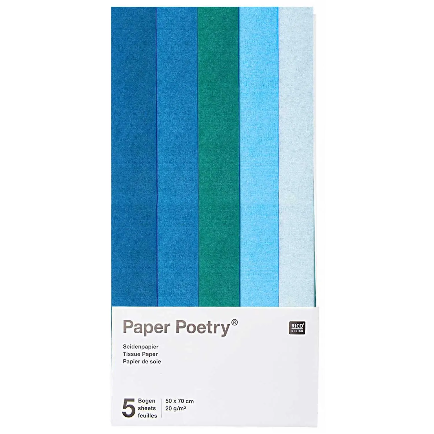 Seidenpapier Blau Mix, 5 Bögen