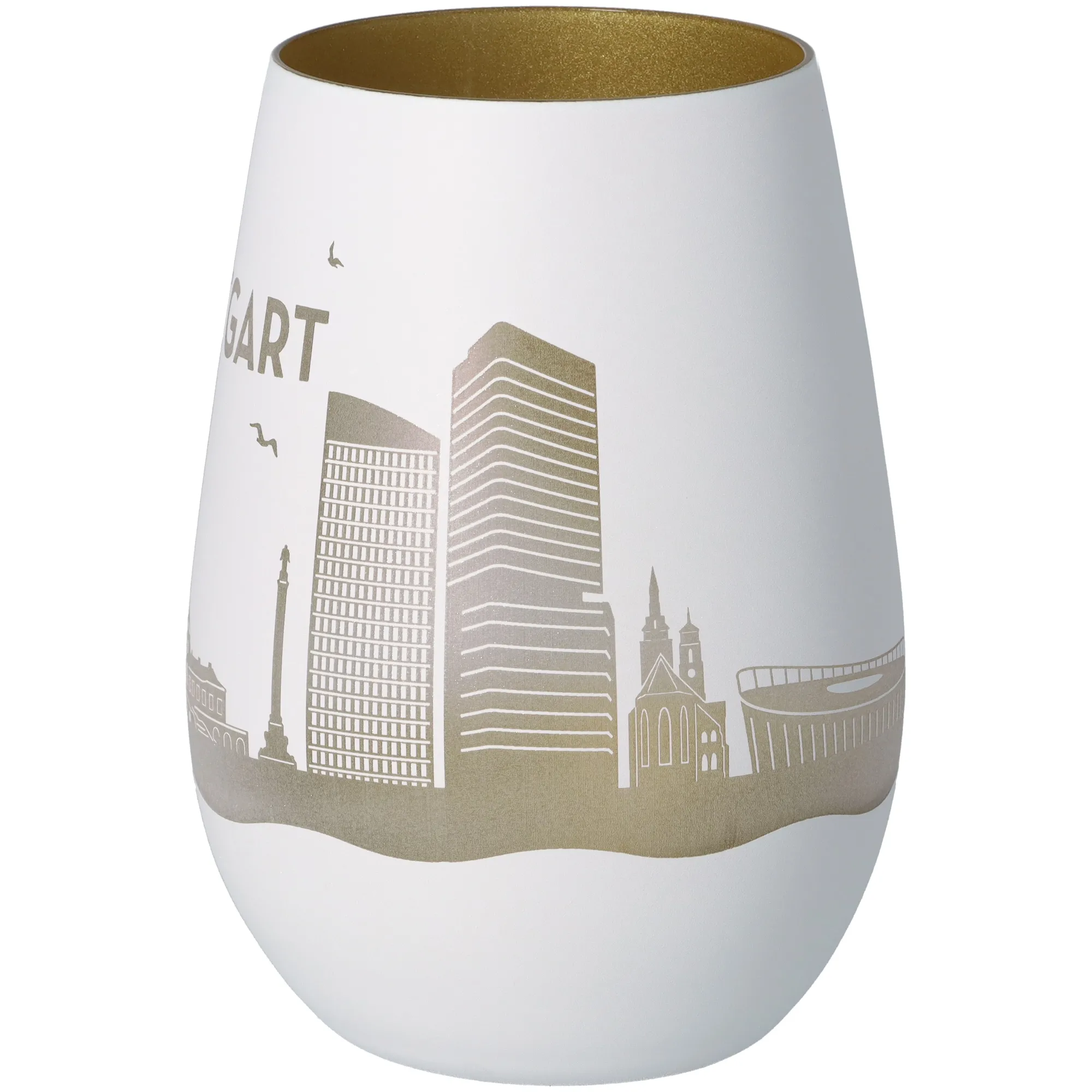 Windlicht Skyline Stuttgart Weiß/Gold